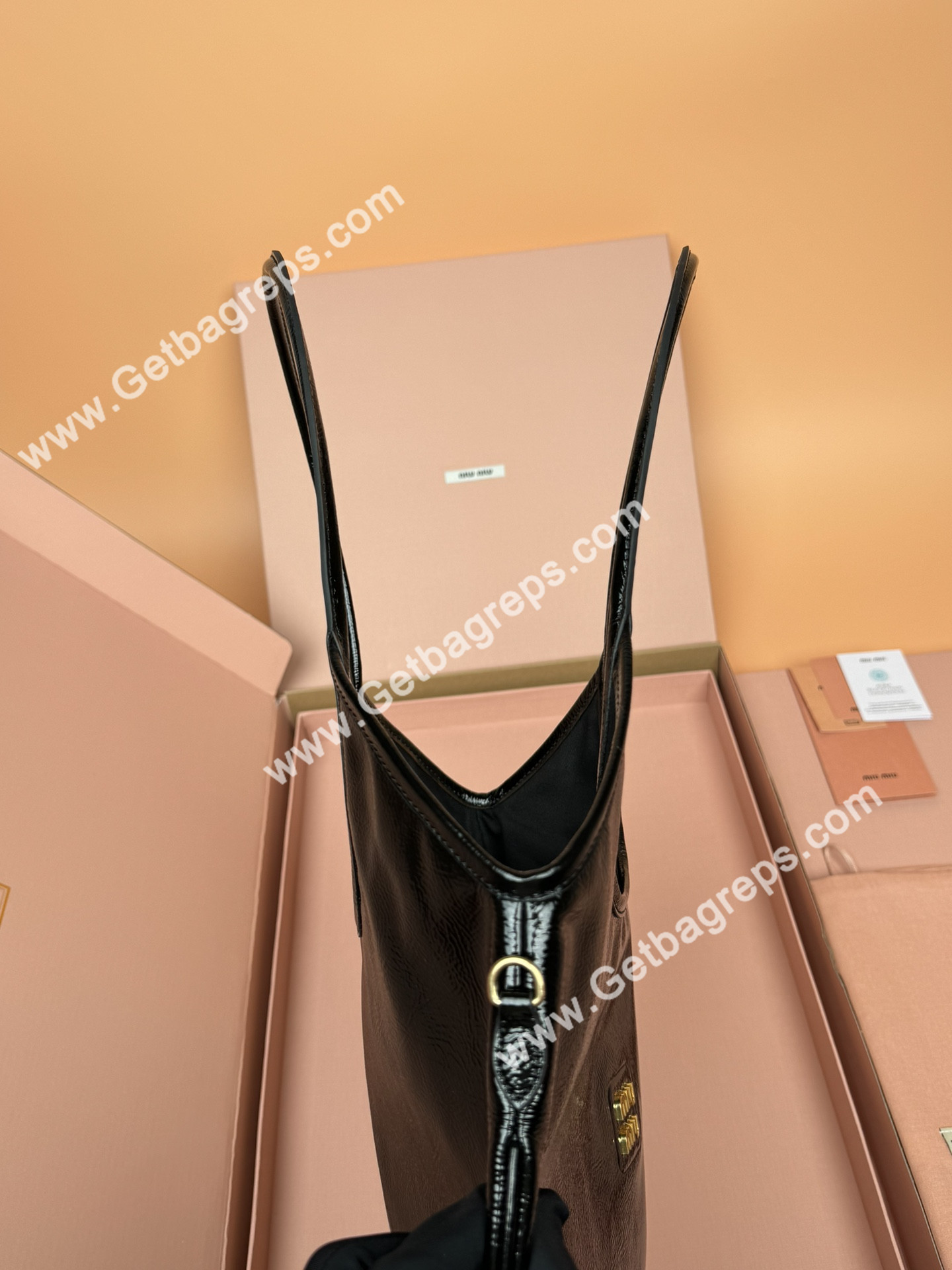 MiuMiu IVY Naplak Patented Sheepskin Leather Hadnbag Black