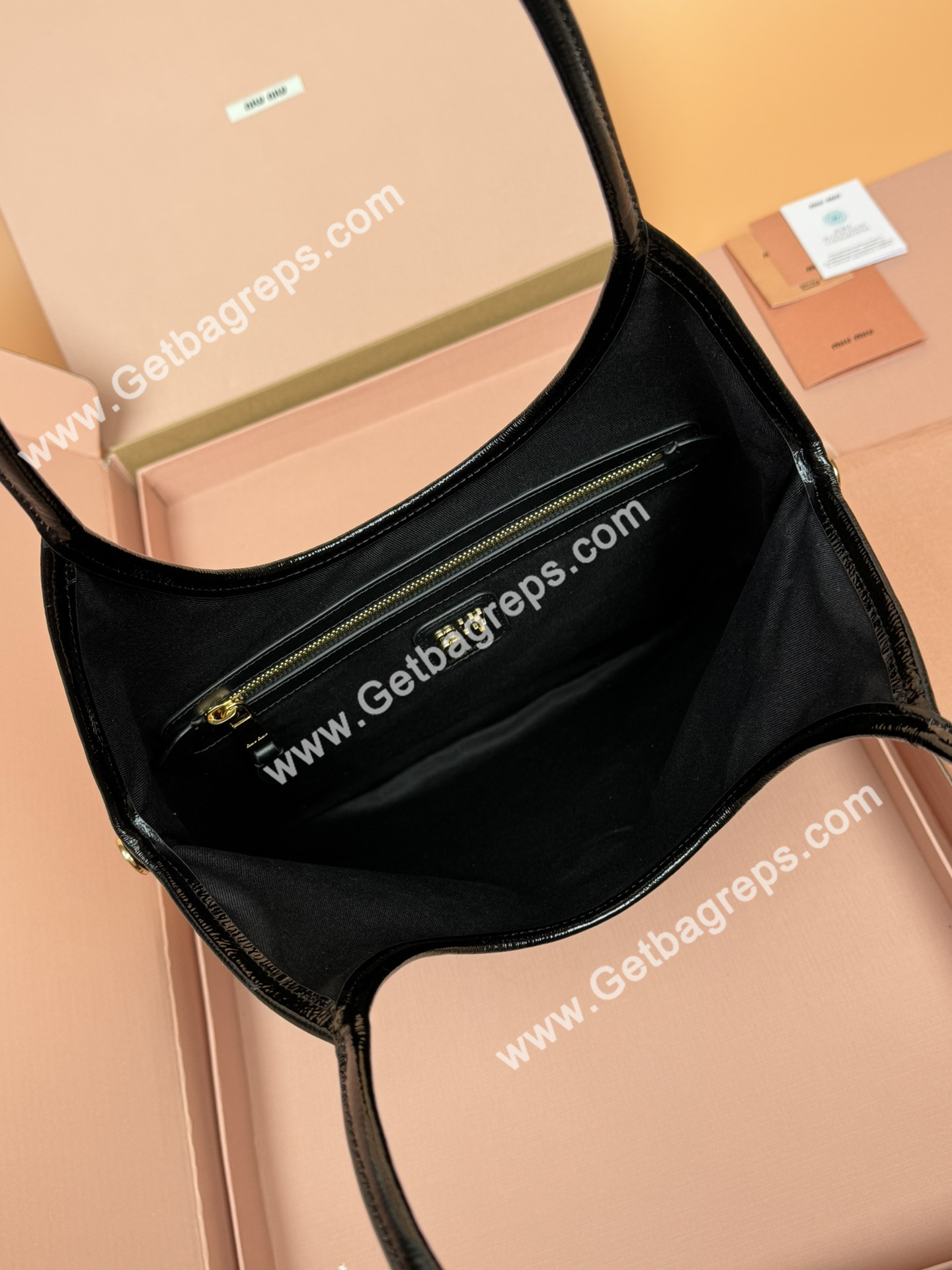MiuMiu IVY Naplak Patented Sheepskin Leather Hadnbag Black
