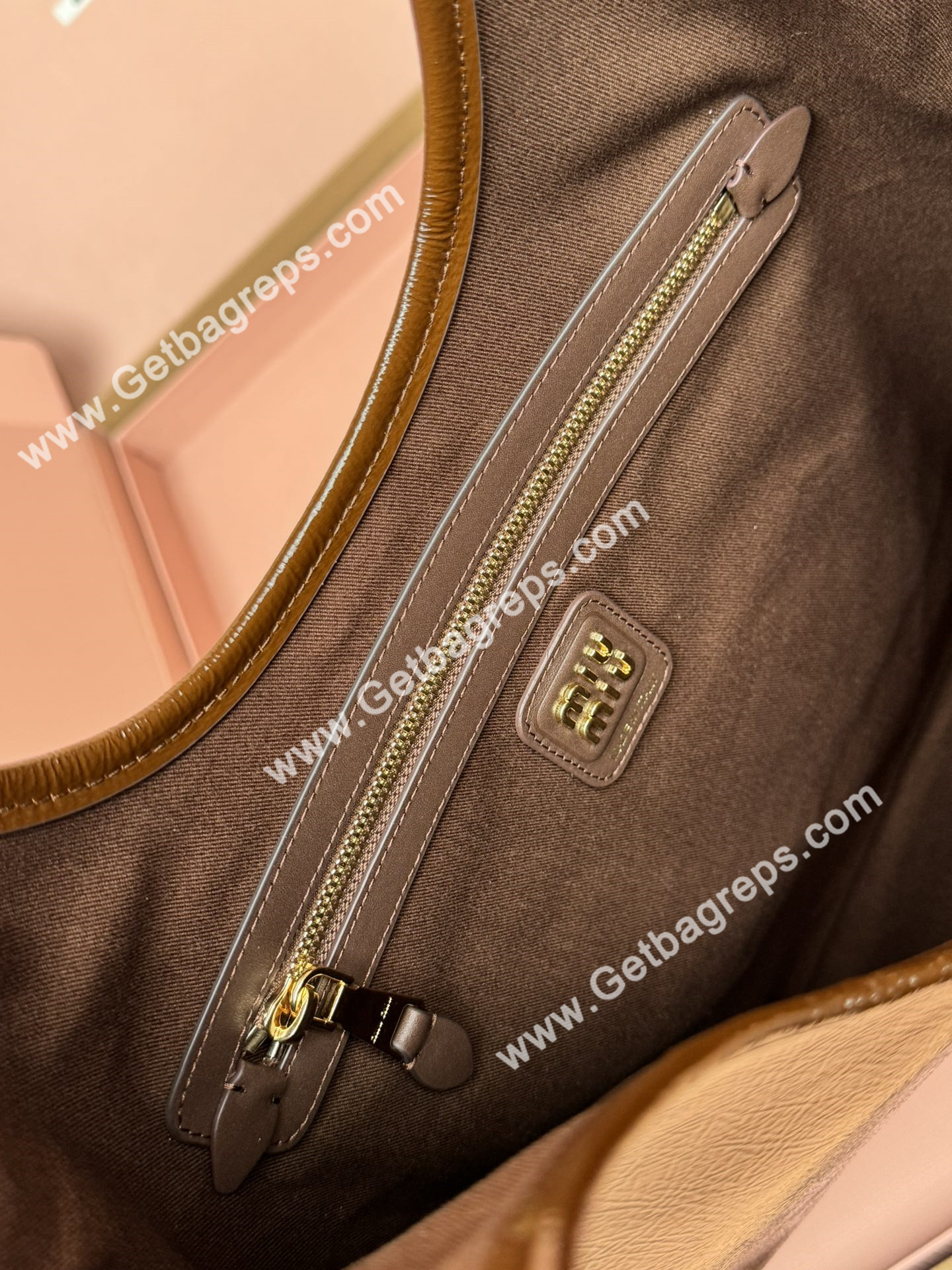 MiuMiu IVY Naplak Patented Sheepskin Leather Hadnbag Brown