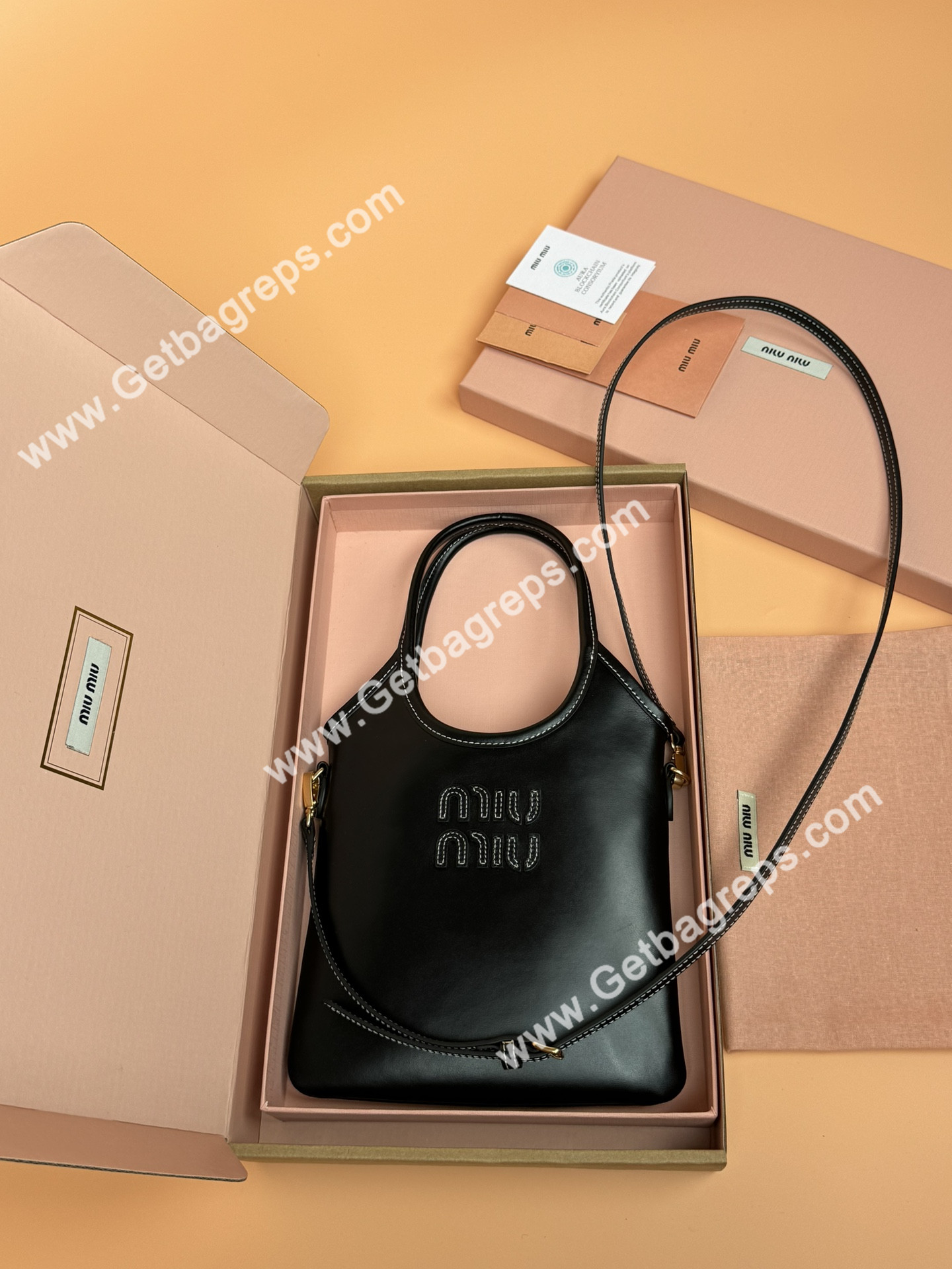 MiuMiu Small IVY Leather Hadnbag Black