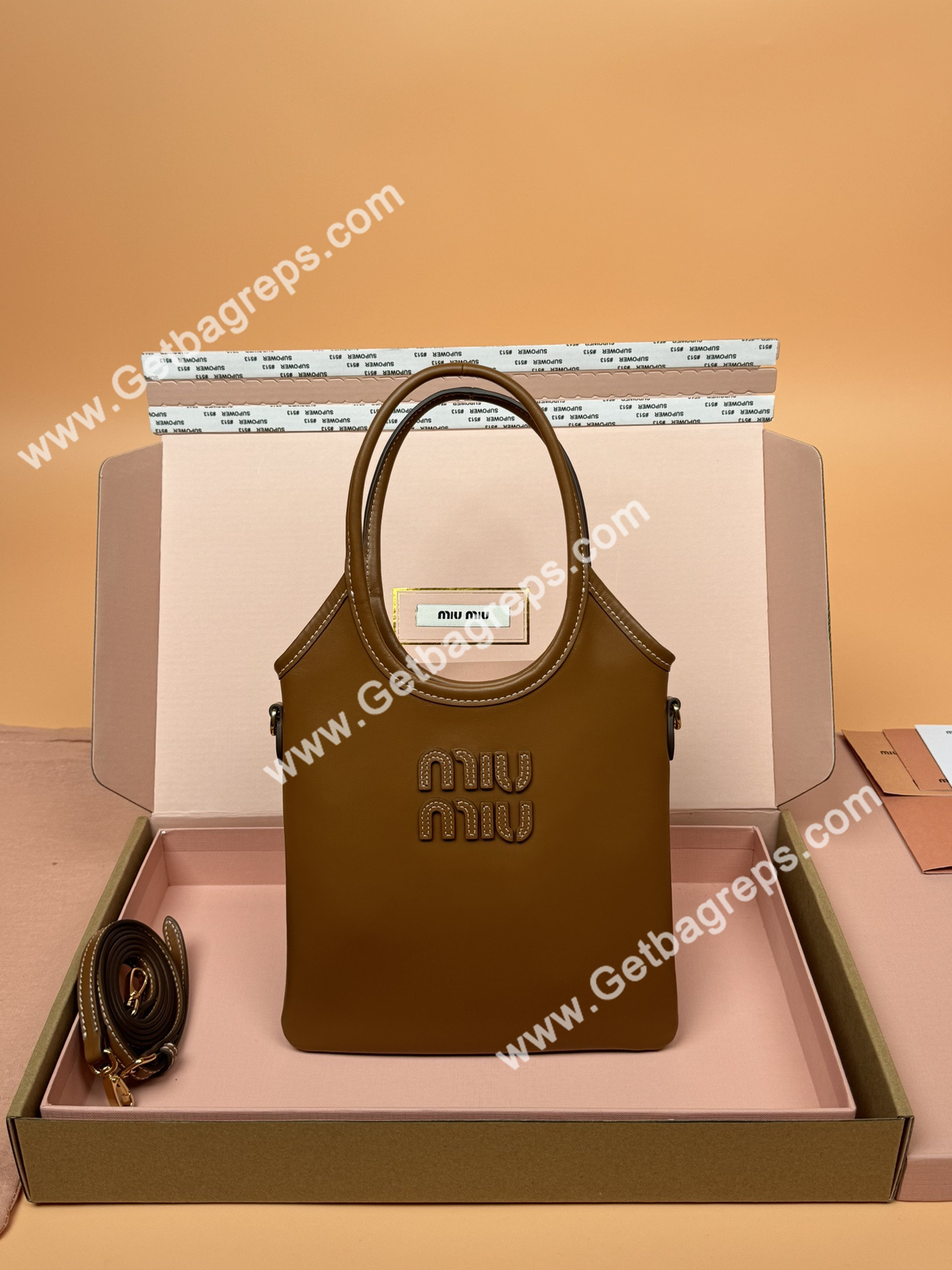 MiuMiu Small IVY Leather Hadnbag Brown