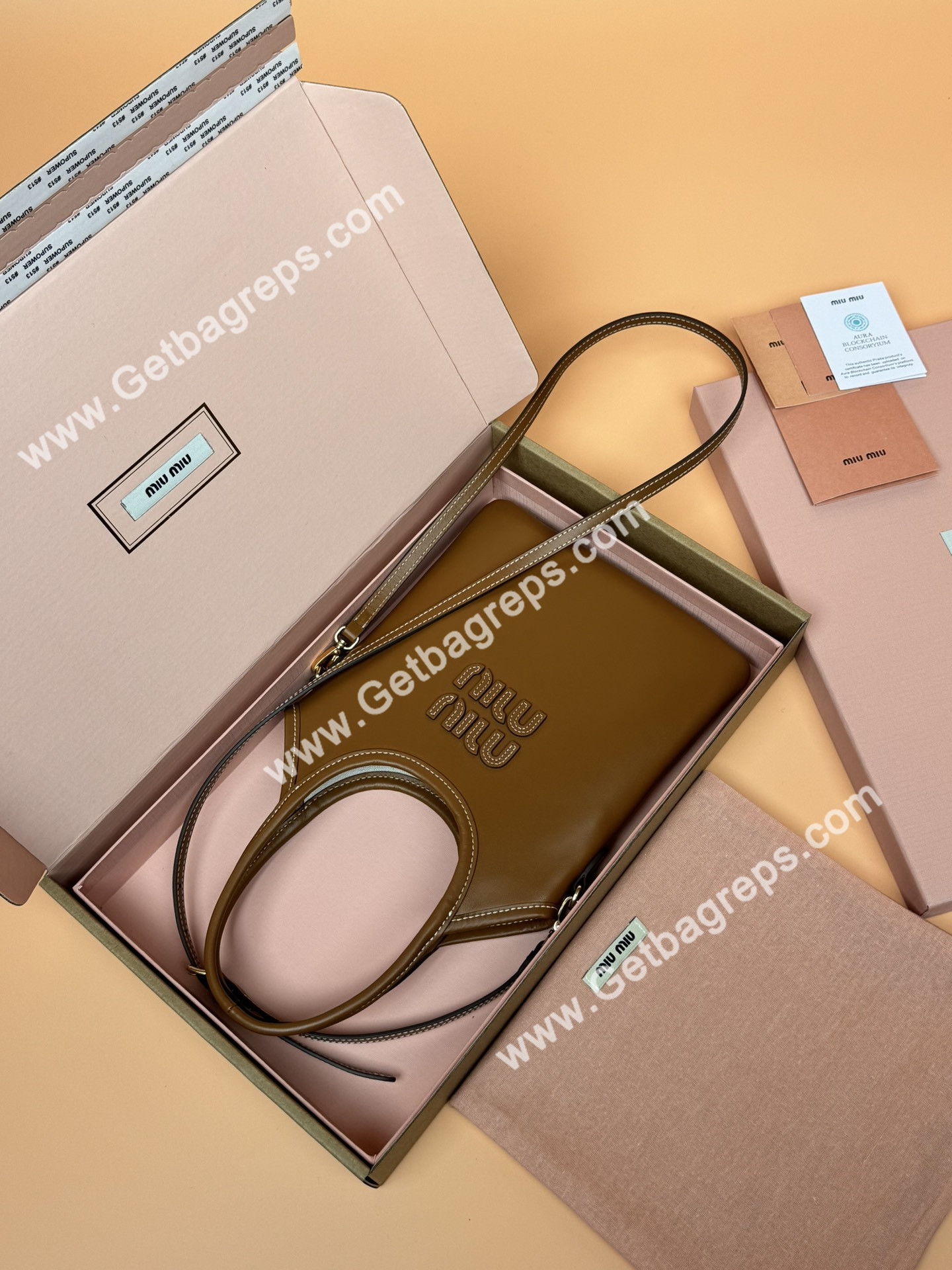MiuMiu Small IVY Leather Hadnbag Brown