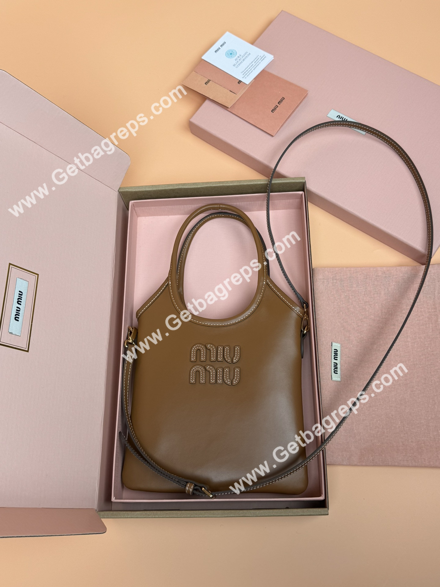 MiuMiu Small IVY Leather Hadnbag Brown