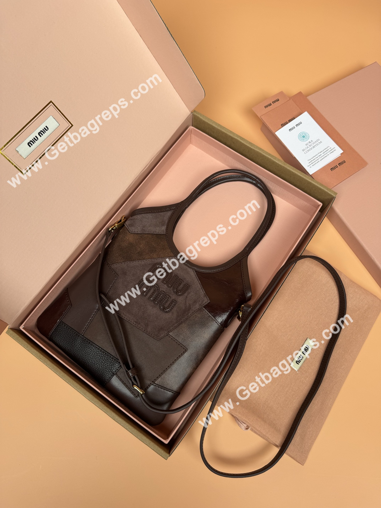 MiuMiu Small IVY Leather Patchwork Bag Briarwood