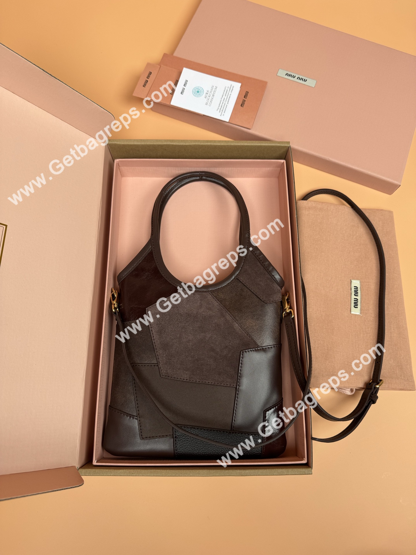 MiuMiu Small IVY Leather Patchwork Bag Briarwood