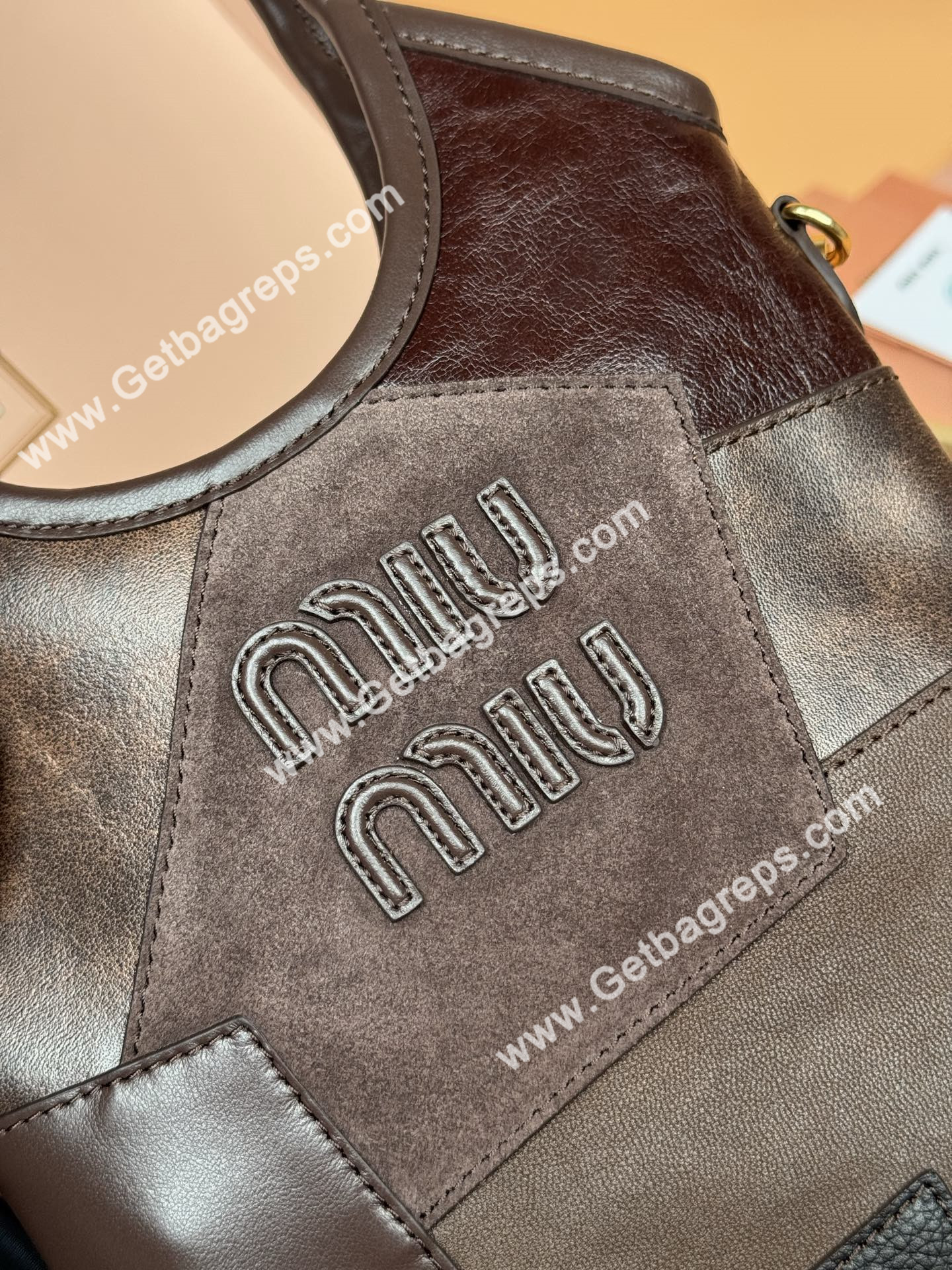MiuMiu Small IVY Leather Patchwork Bag Briarwood