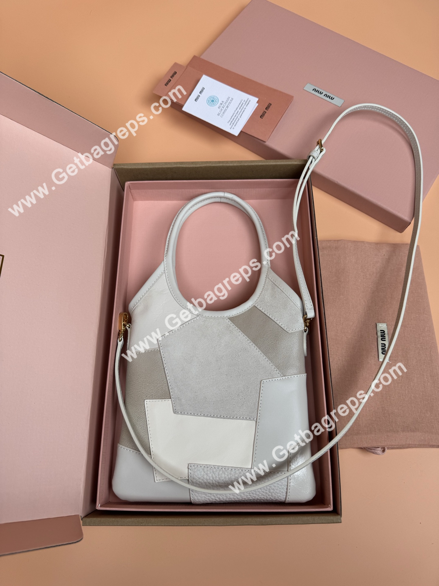 MiuMiu Small IVY Leather Patchwork Bag Chalk White