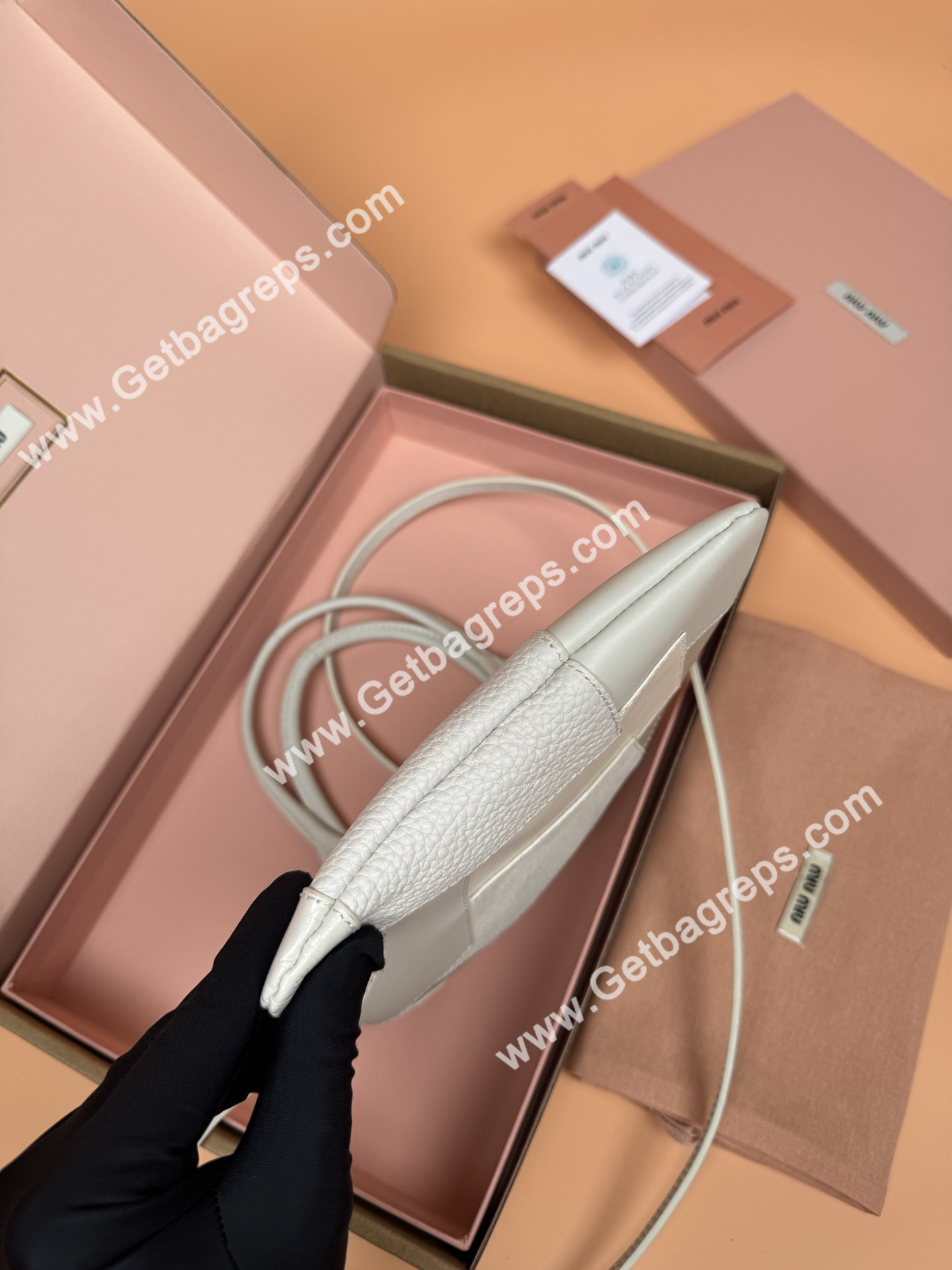 MiuMiu Small IVY Leather Patchwork Bag Chalk White