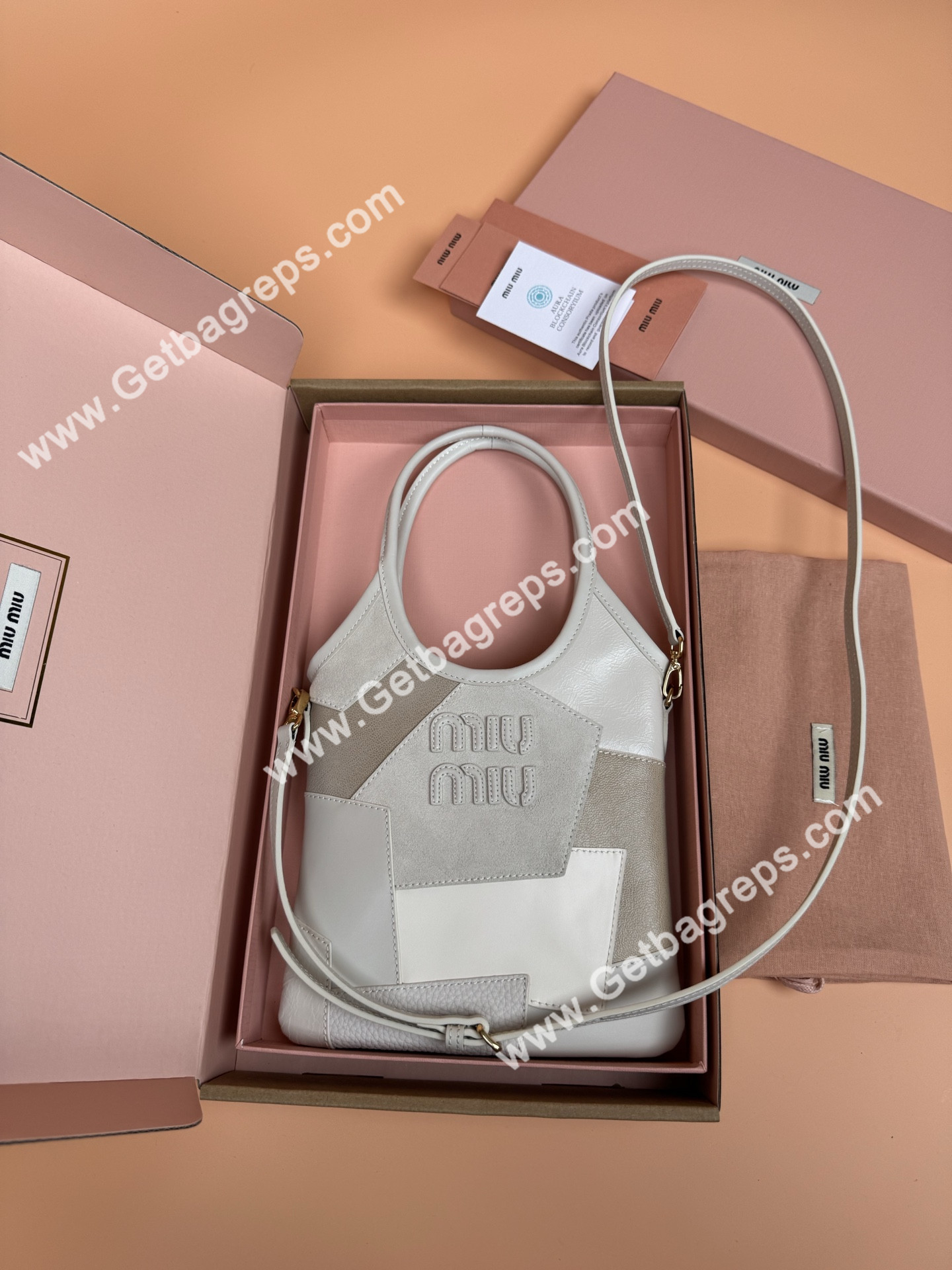 MiuMiu Small IVY Leather Patchwork Bag Chalk White
