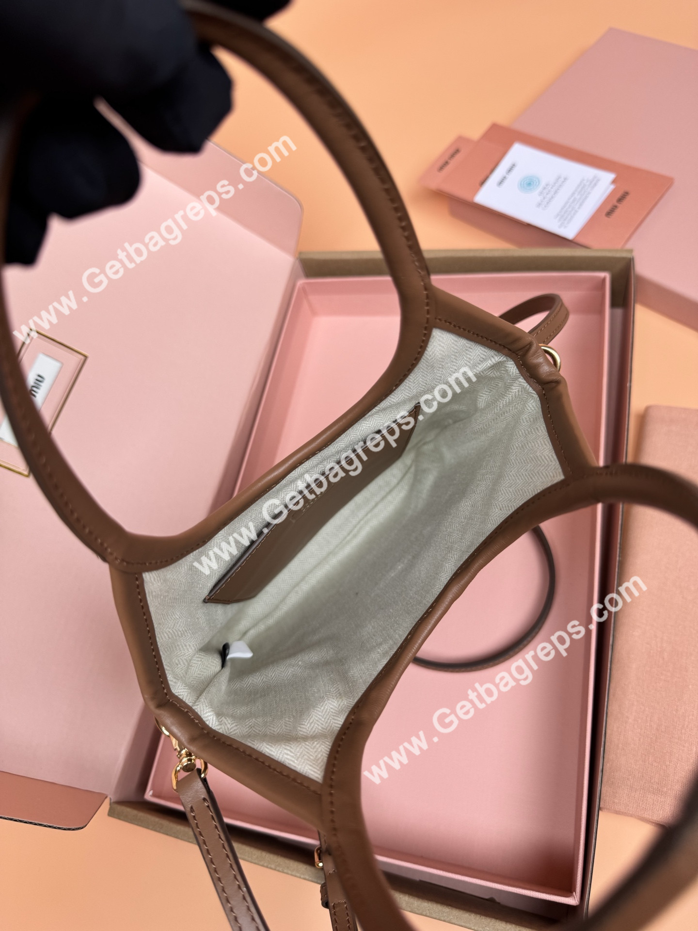 MiuMiu Small IVY Leather Patchwork Bag Cognac
