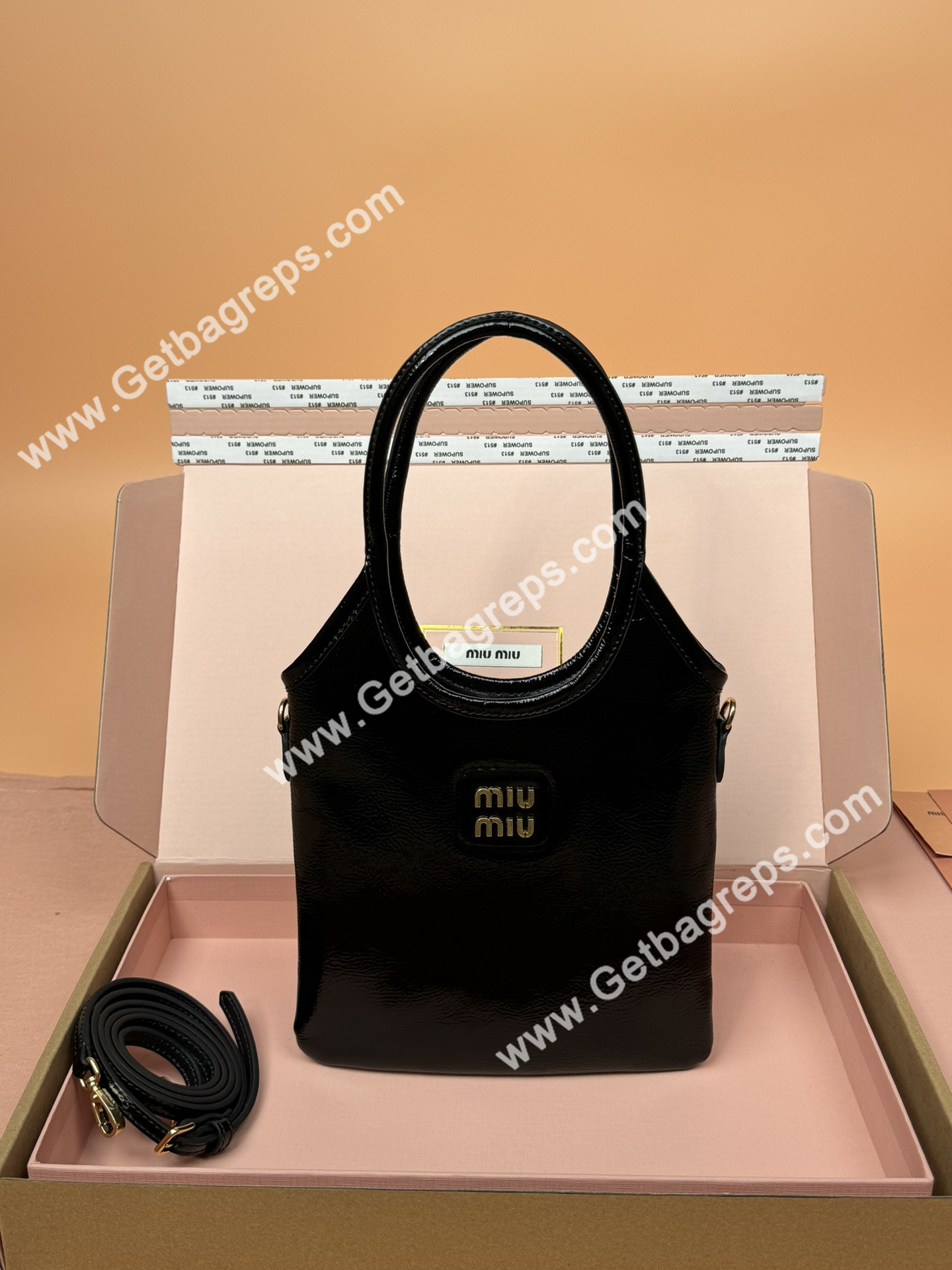 MiuMiu Small IVY Naplak Patented Sheepskin Leather Hadnbag Black