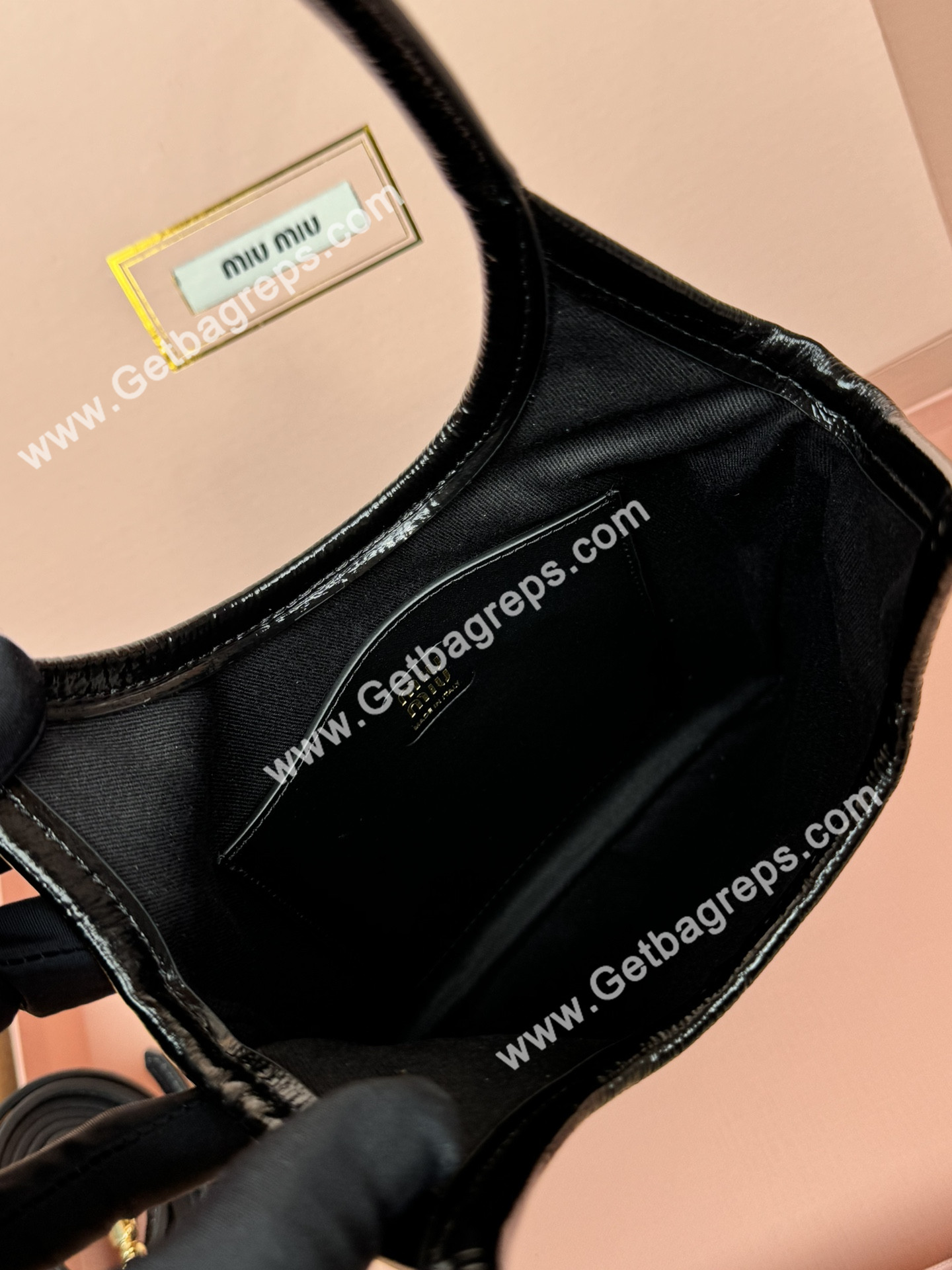 MiuMiu Small IVY Naplak Patented Sheepskin Leather Hadnbag Black