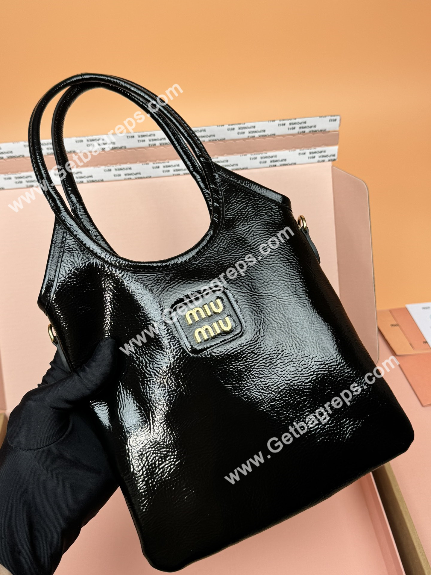 MiuMiu Small IVY Naplak Patented Sheepskin Leather Hadnbag Black