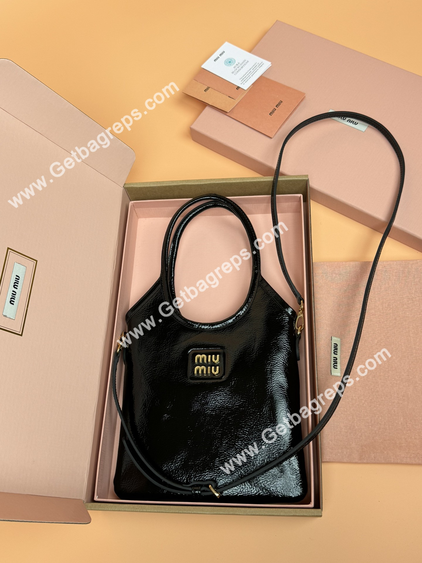 MiuMiu Small IVY Naplak Patented Sheepskin Leather Hadnbag Black