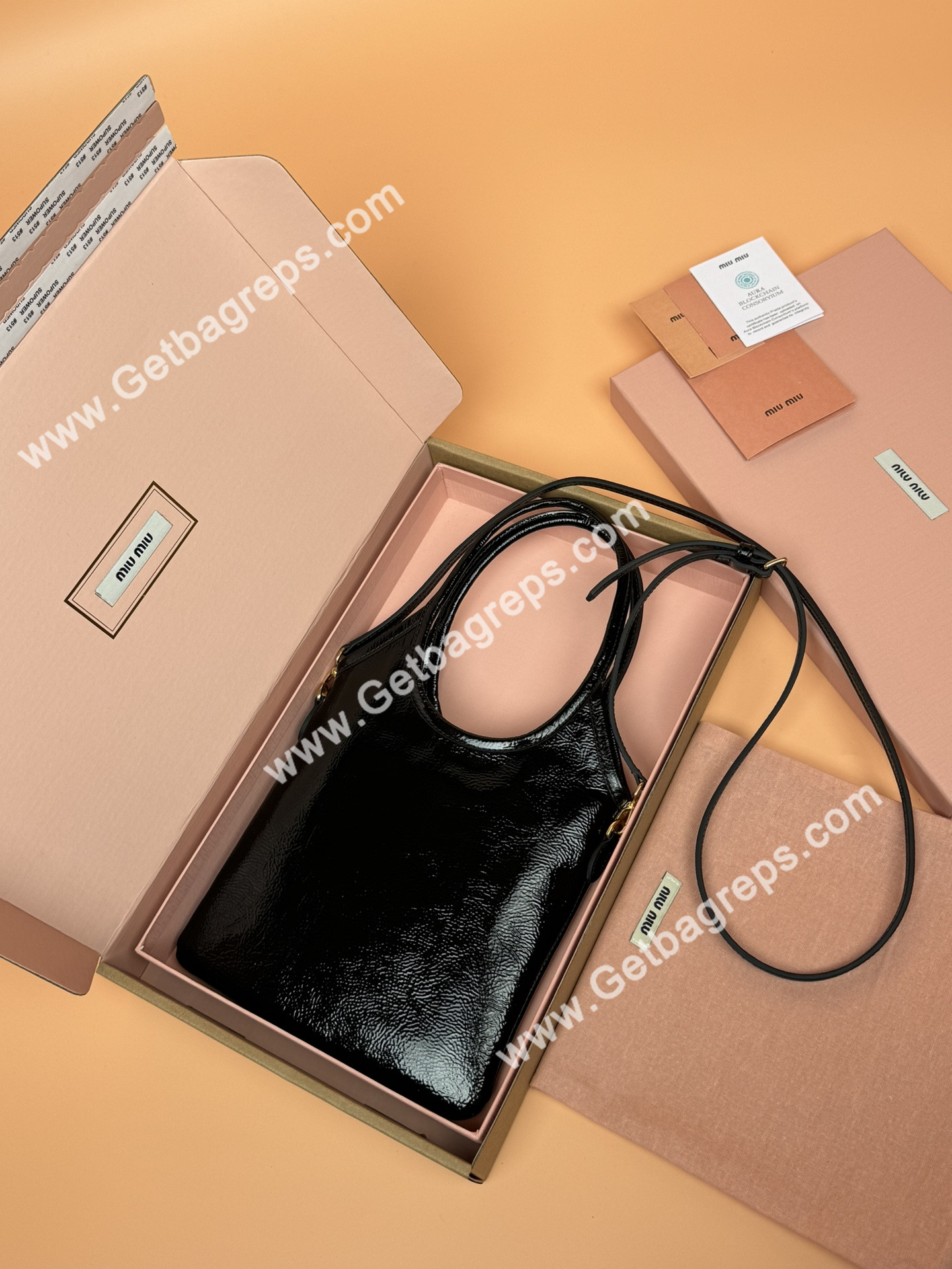MiuMiu Small IVY Naplak Patented Sheepskin Leather Hadnbag Black