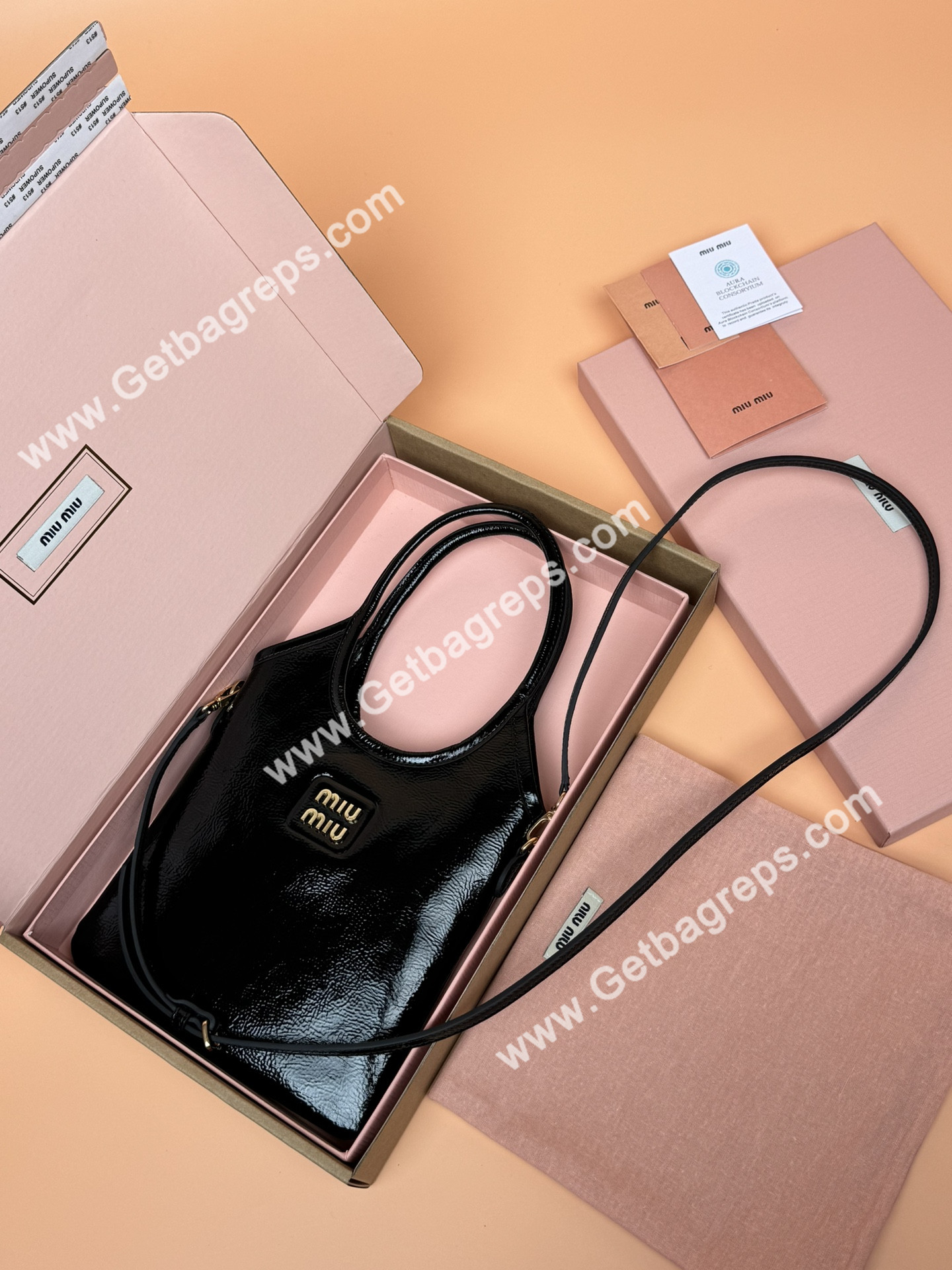MiuMiu Small IVY Naplak Patented Sheepskin Leather Hadnbag Black