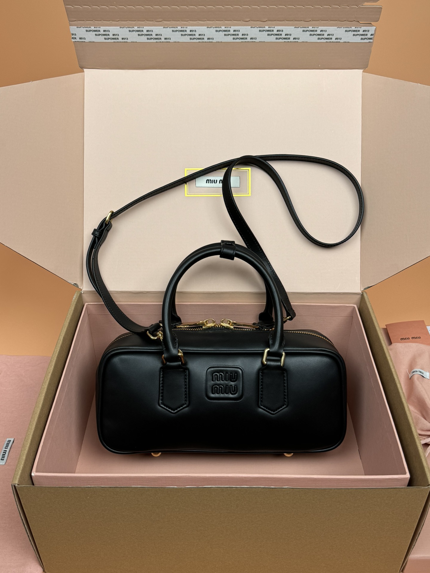 Miumiu 5BB142 Arcadie Leather Bag Black