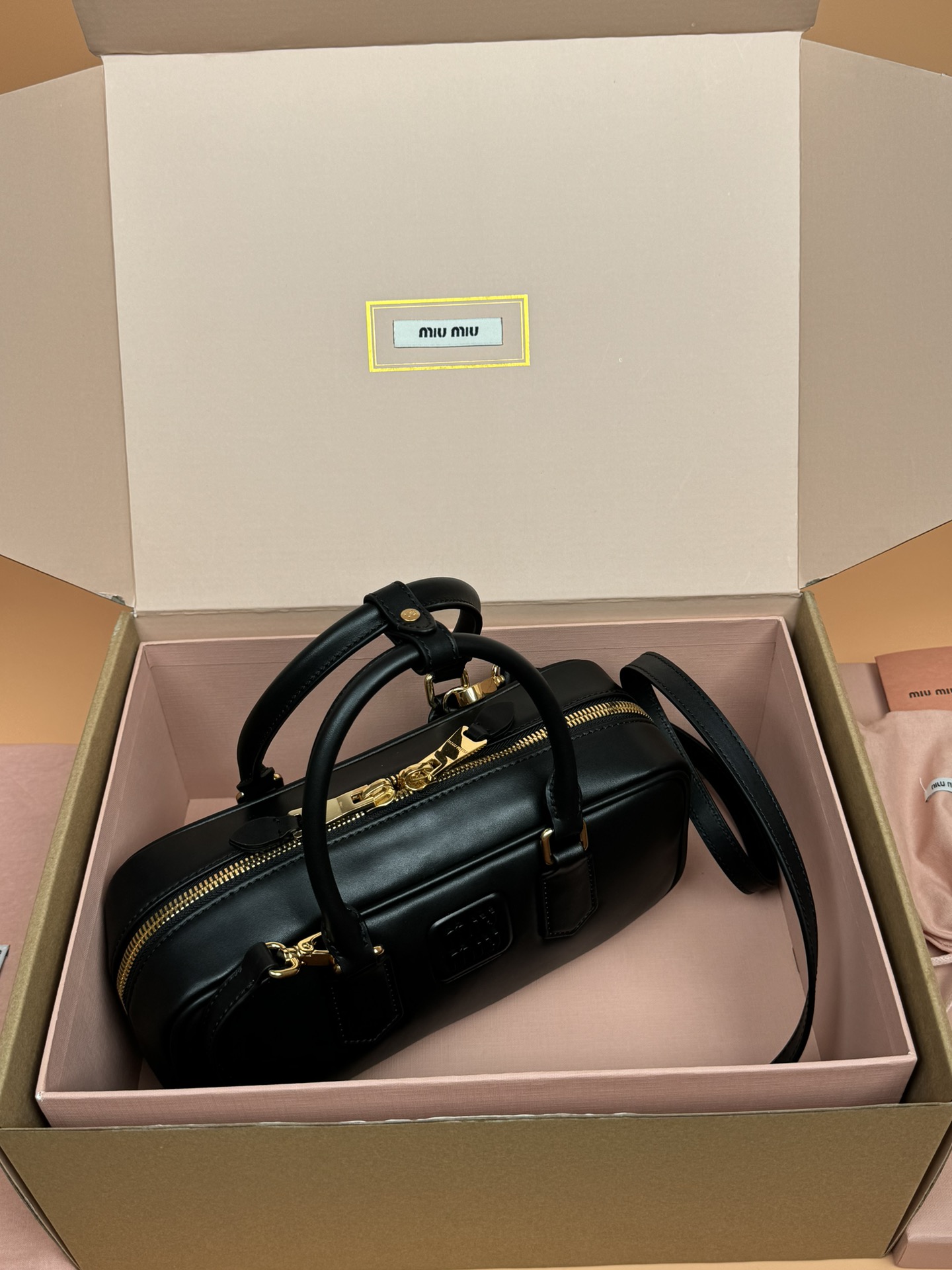 Miumiu 5BB142 Arcadie Leather Bag Black
