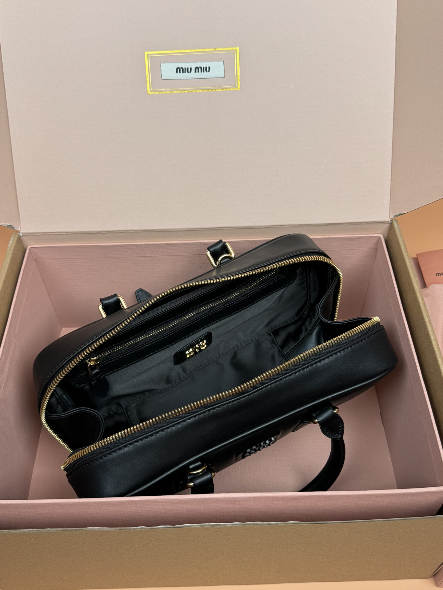 Miumiu 5BB142 Arcadie Leather Bag Black