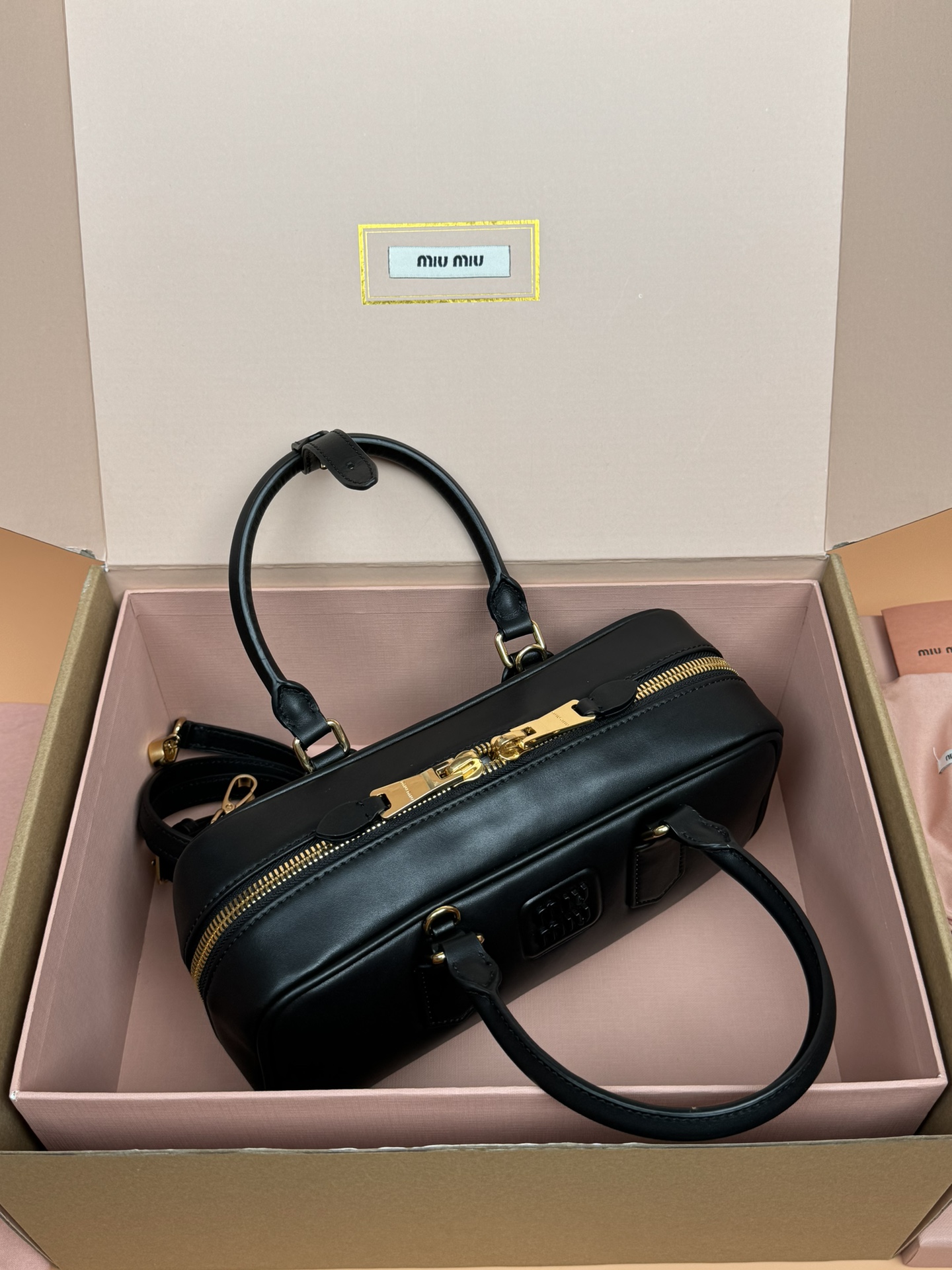 Miumiu 5BB142 Arcadie Leather Bag Black