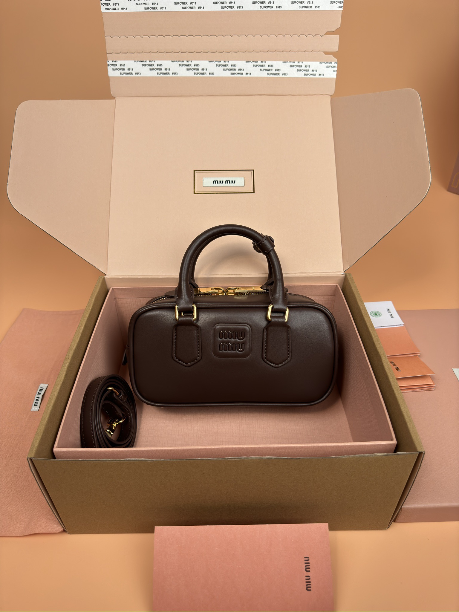 Miumiu 5BB142 Arcadie Leather Bag Brown