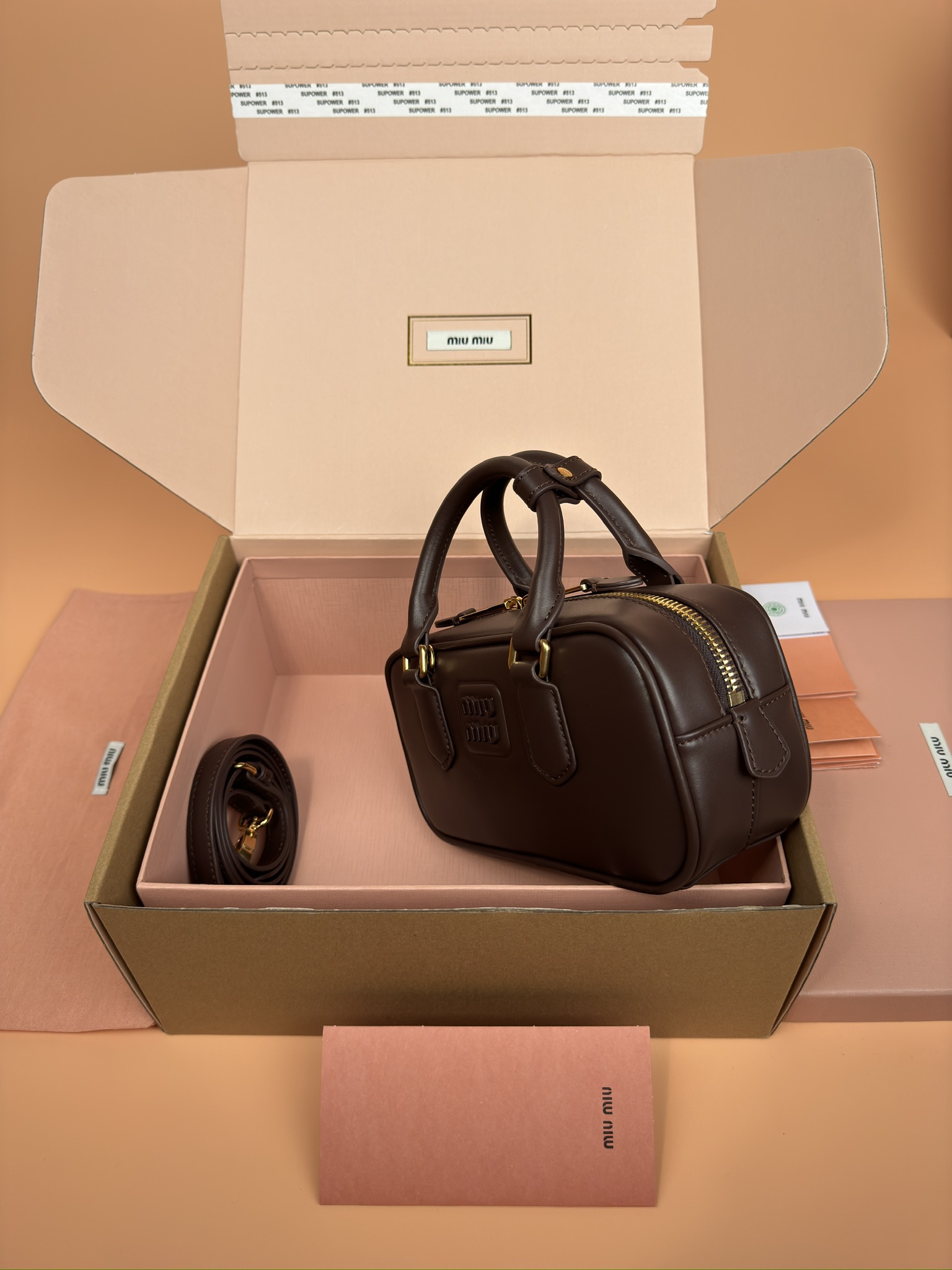 Miumiu 5BB142 Arcadie Leather Bag Brown
