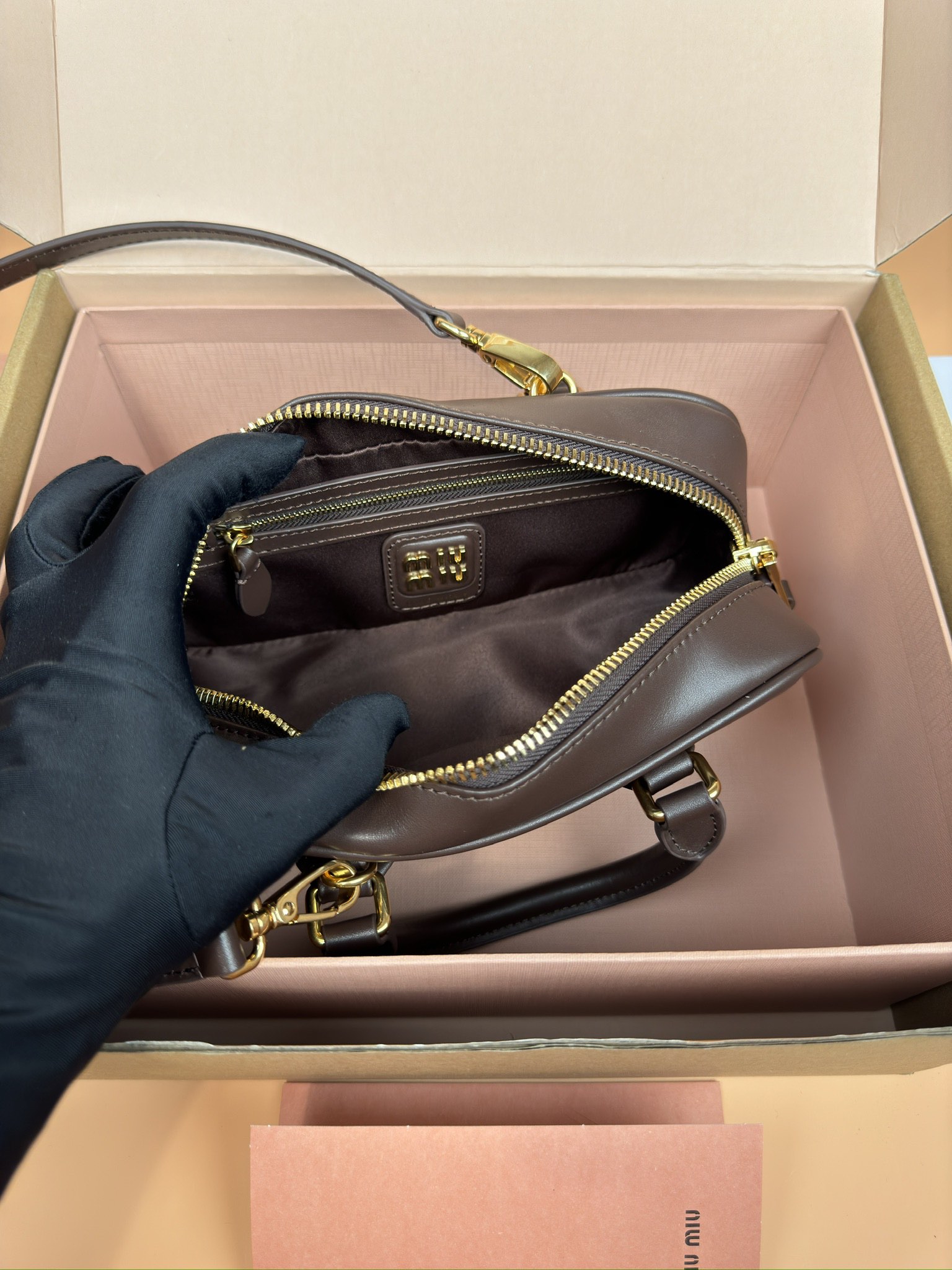 Miumiu 5BB142 Arcadie Leather Bag Brown