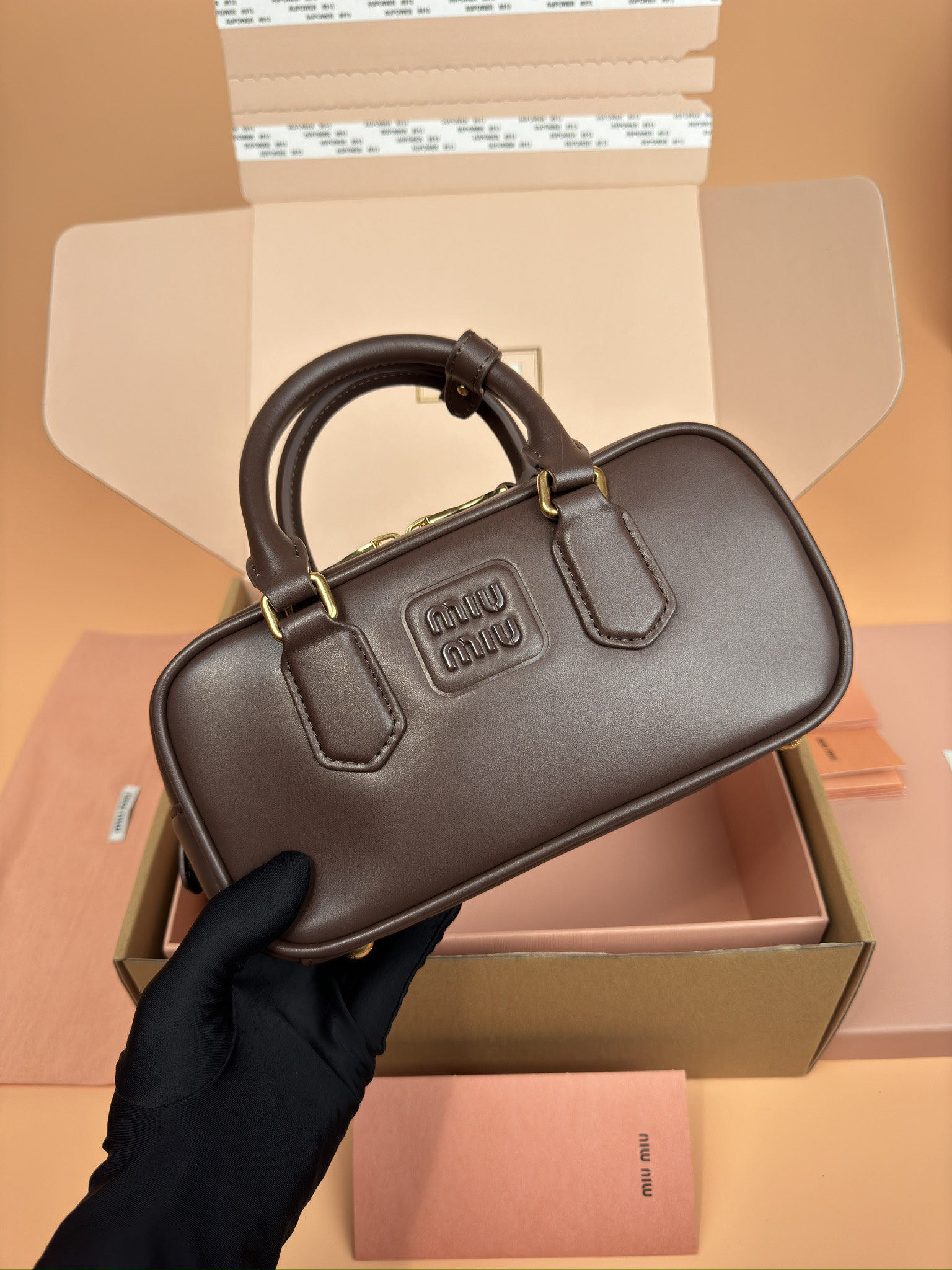 Miumiu 5BB142 Arcadie Leather Bag Brown