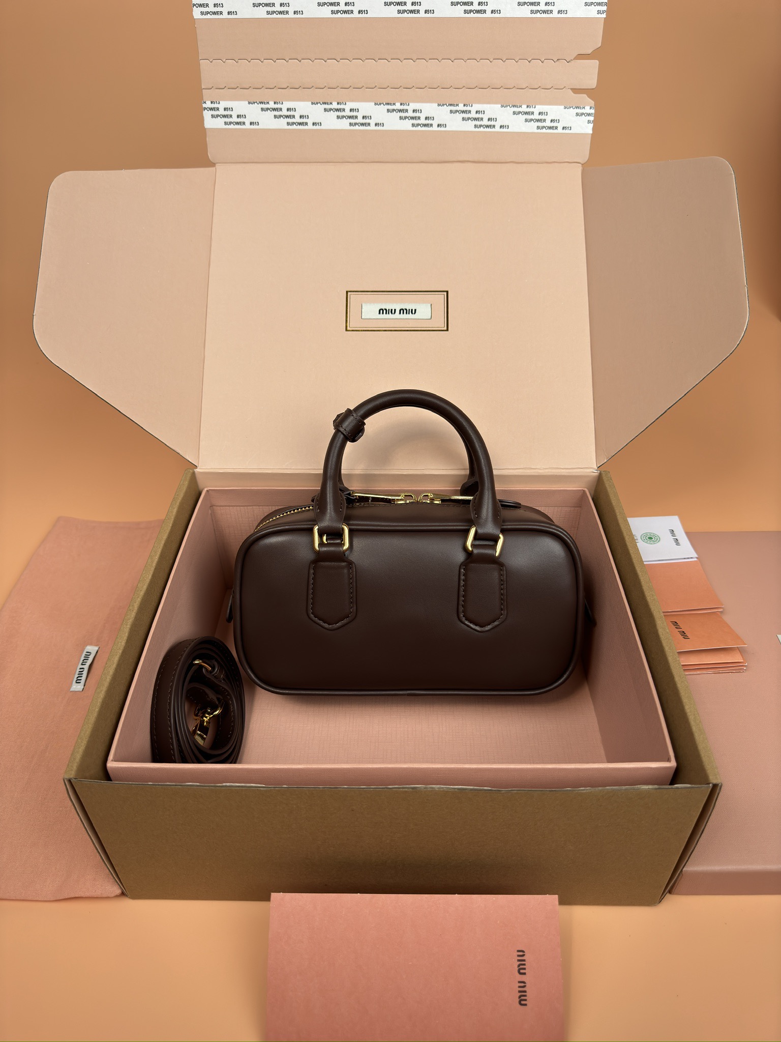 Miumiu 5BB142 Arcadie Leather Bag Brown