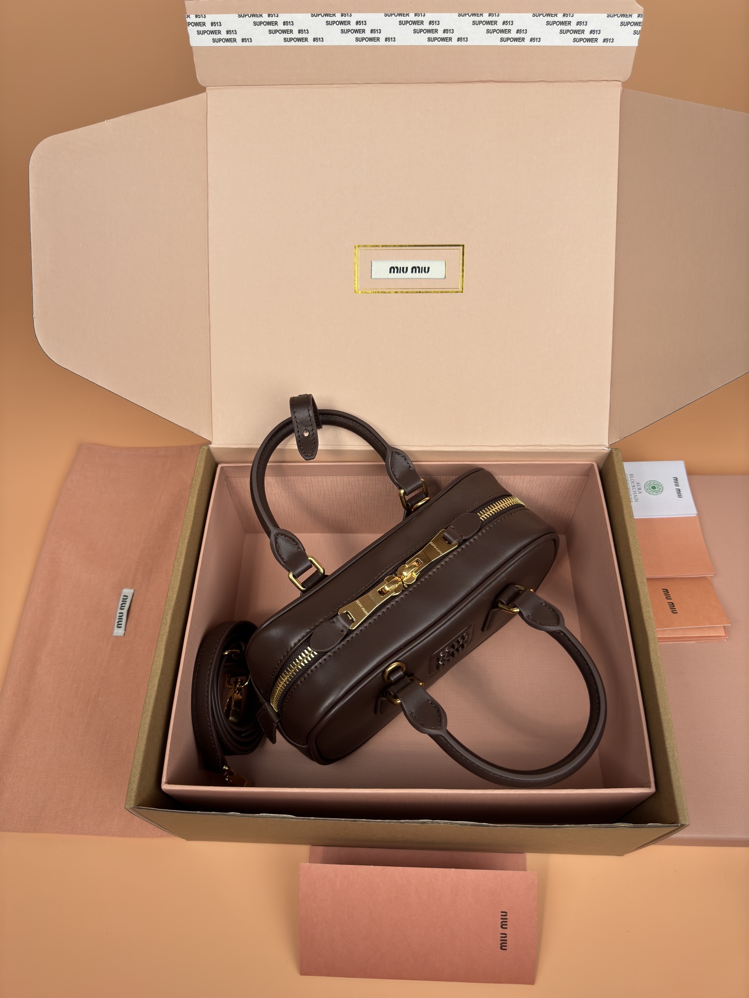 Miumiu 5BB142 Arcadie Leather Bag Brown