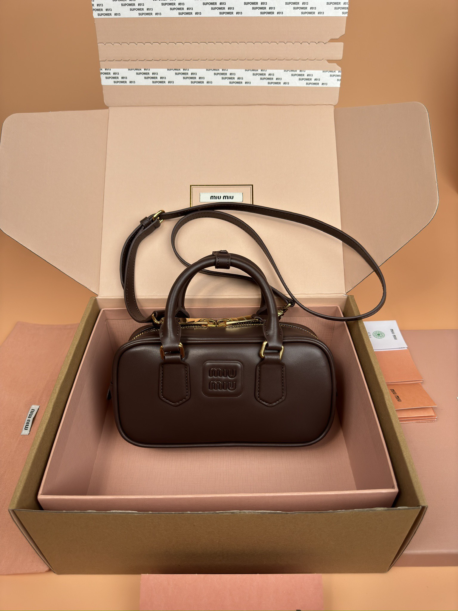 Miumiu 5BB142 Arcadie Leather Bag Brown