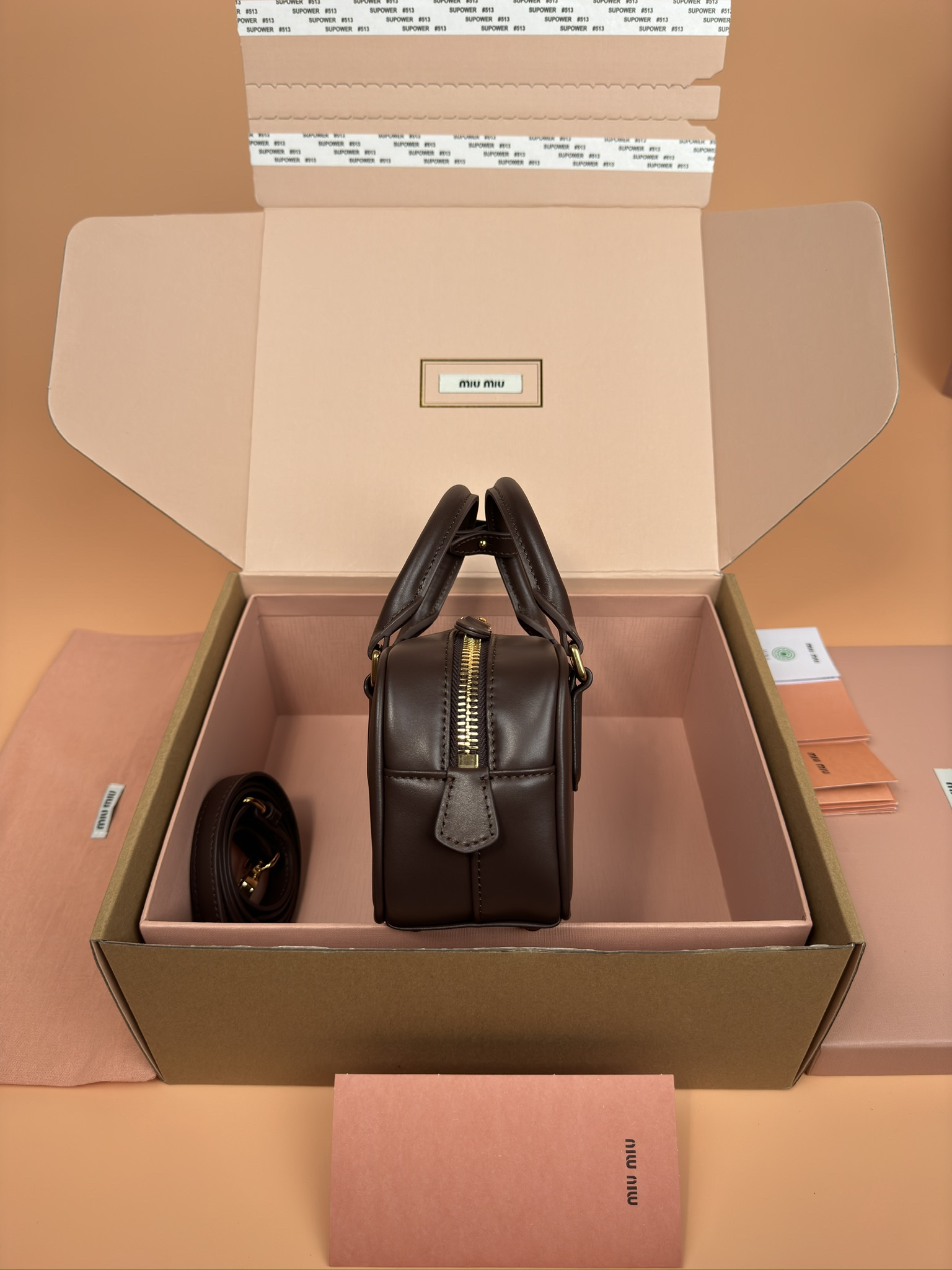 Miumiu 5BB142 Arcadie Leather Bag Brown