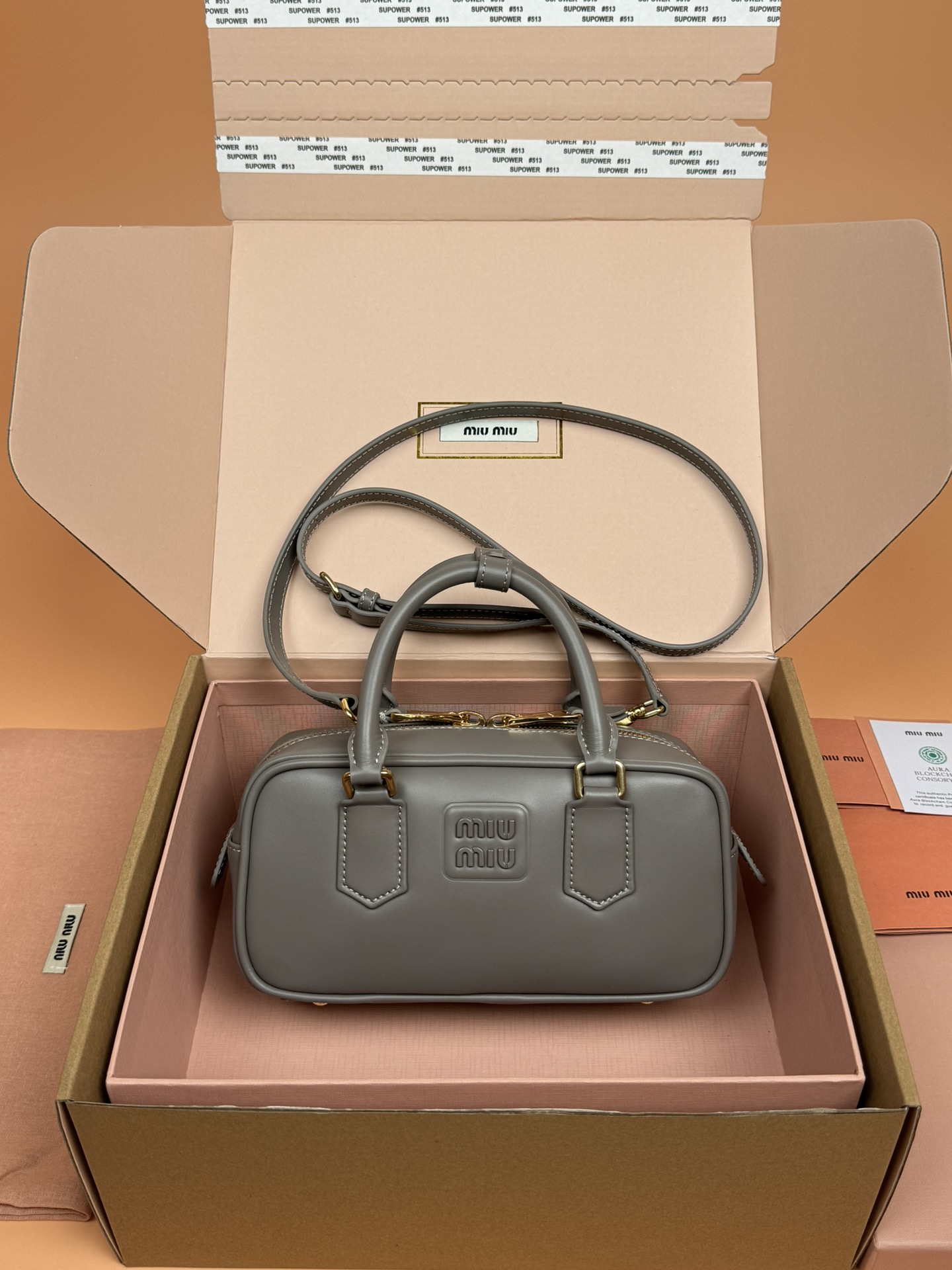 Miumiu 5BB142 Arcadie Leather Bag Grey