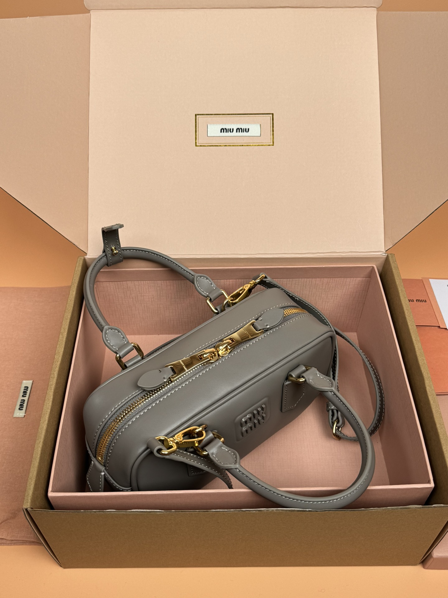 Miumiu 5BB142 Arcadie Leather Bag Grey