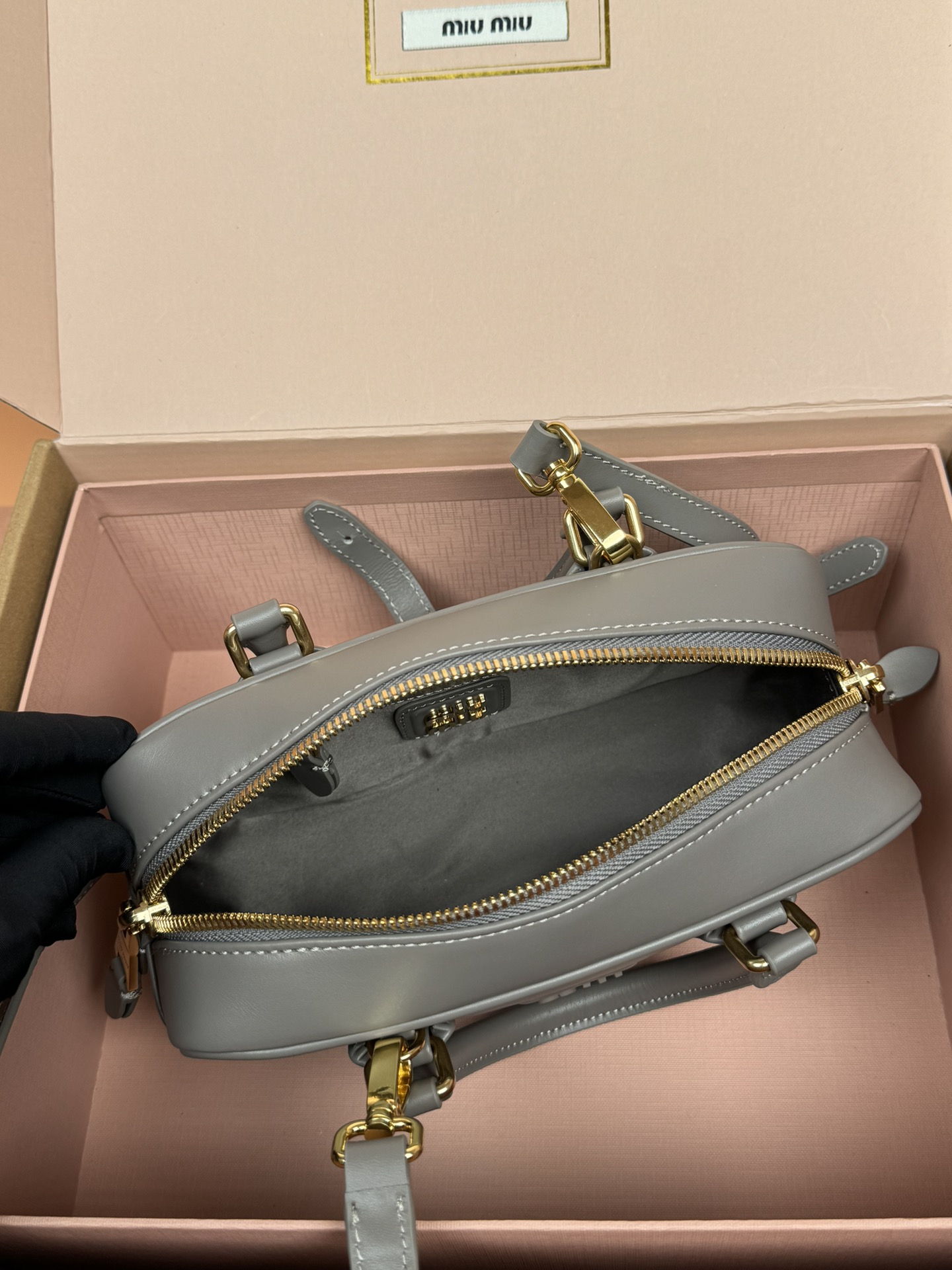 Miumiu 5BB142 Arcadie Leather Bag Grey