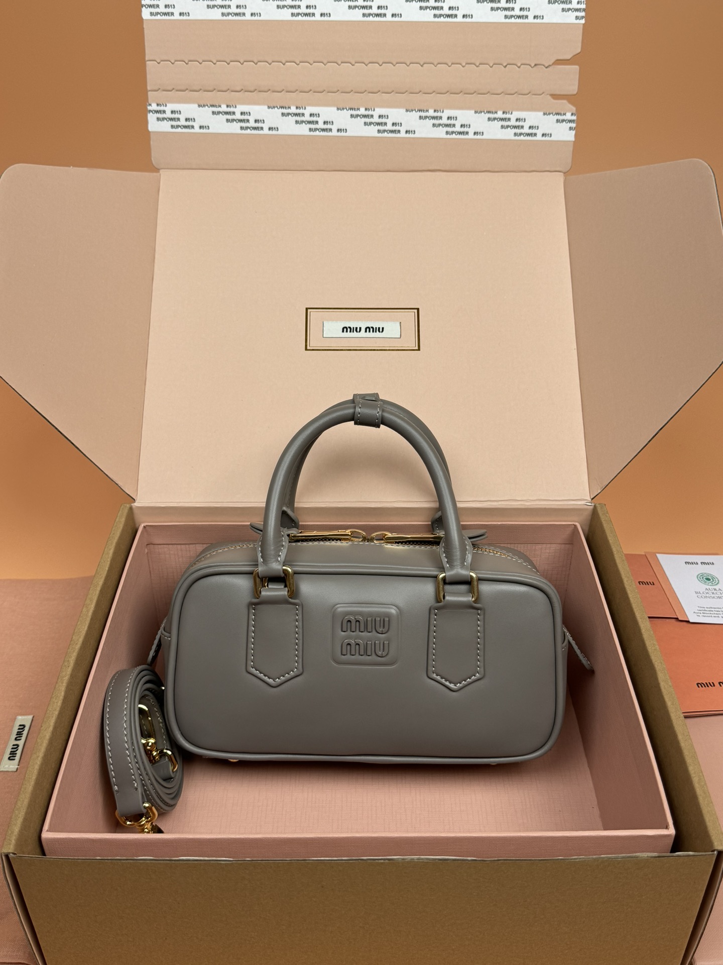 Miumiu 5BB142 Arcadie Leather Bag Grey