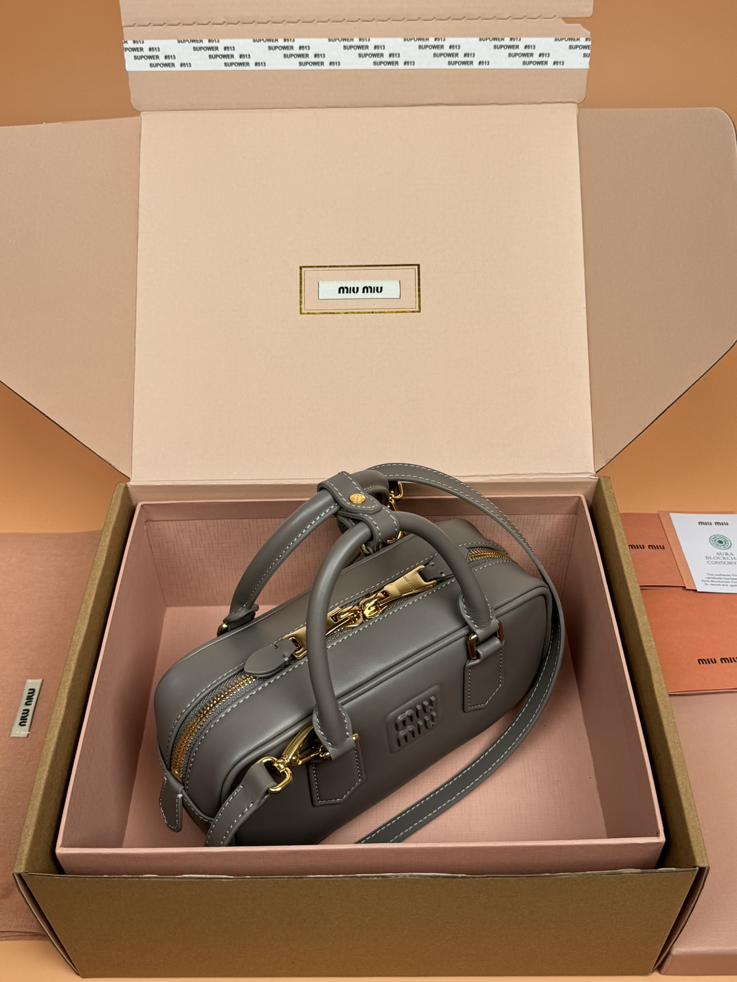 Miumiu 5BB142 Arcadie Leather Bag Grey