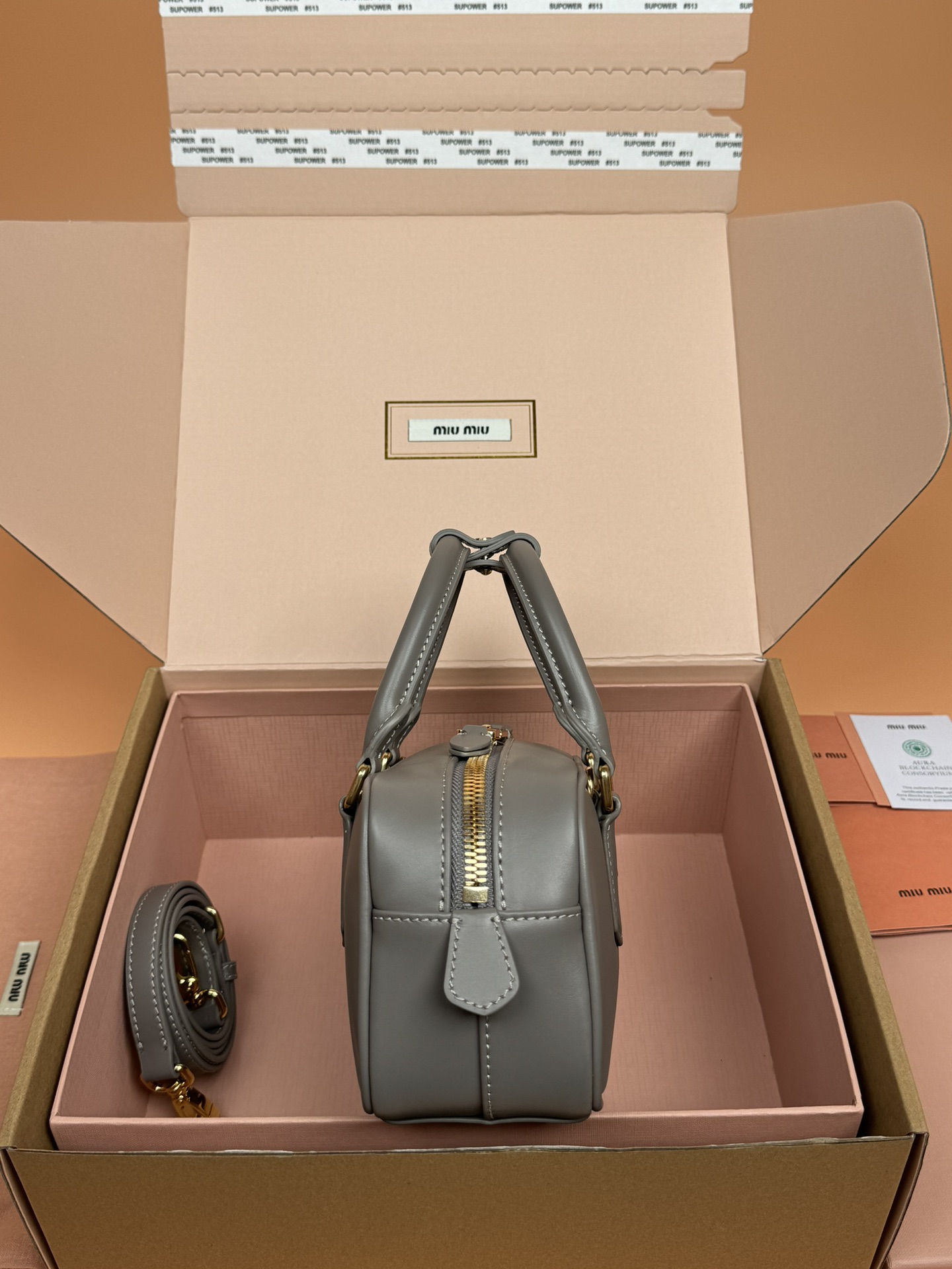 Miumiu 5BB142 Arcadie Leather Bag Grey