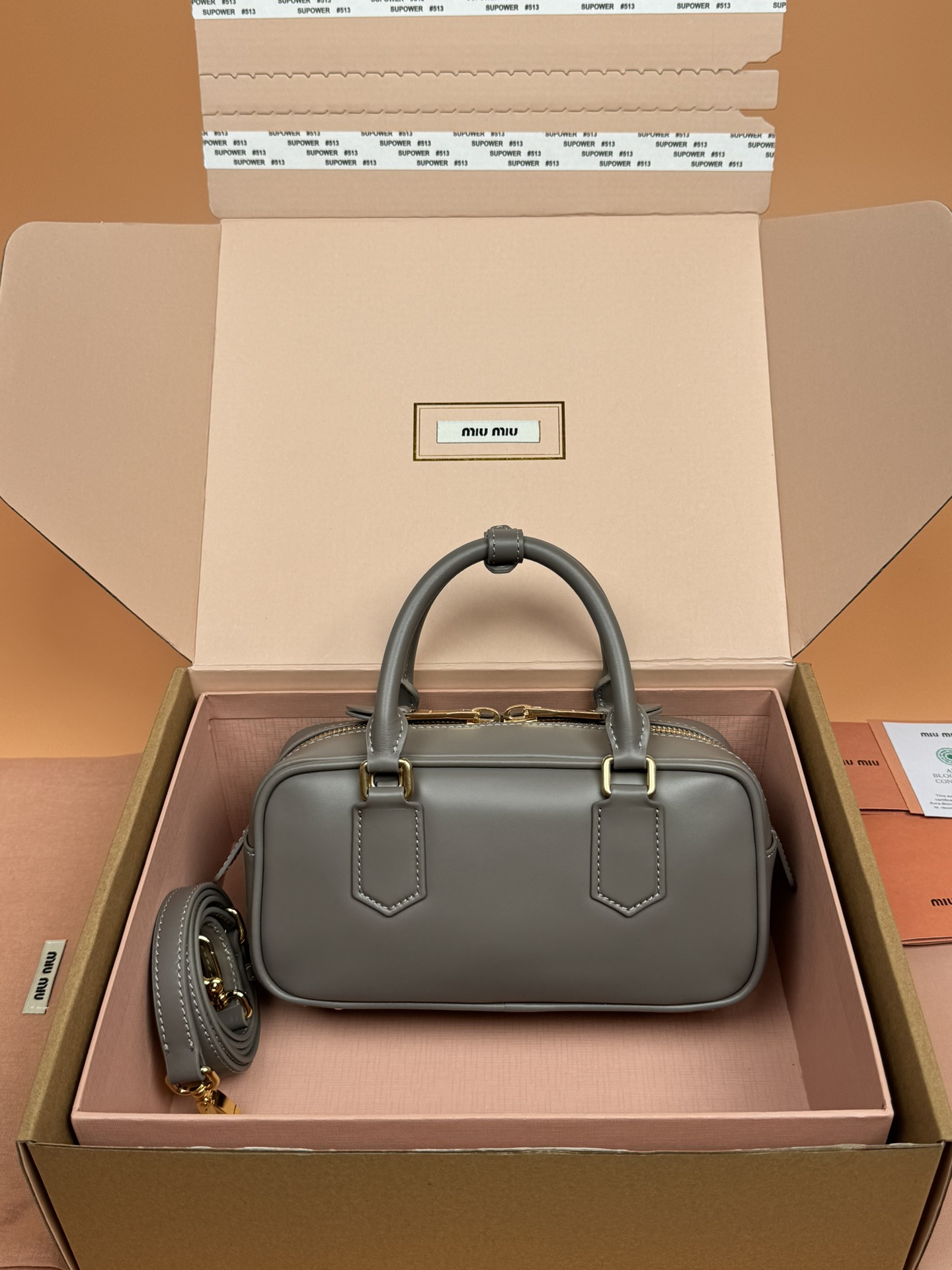 Miumiu 5BB142 Arcadie Leather Bag Grey