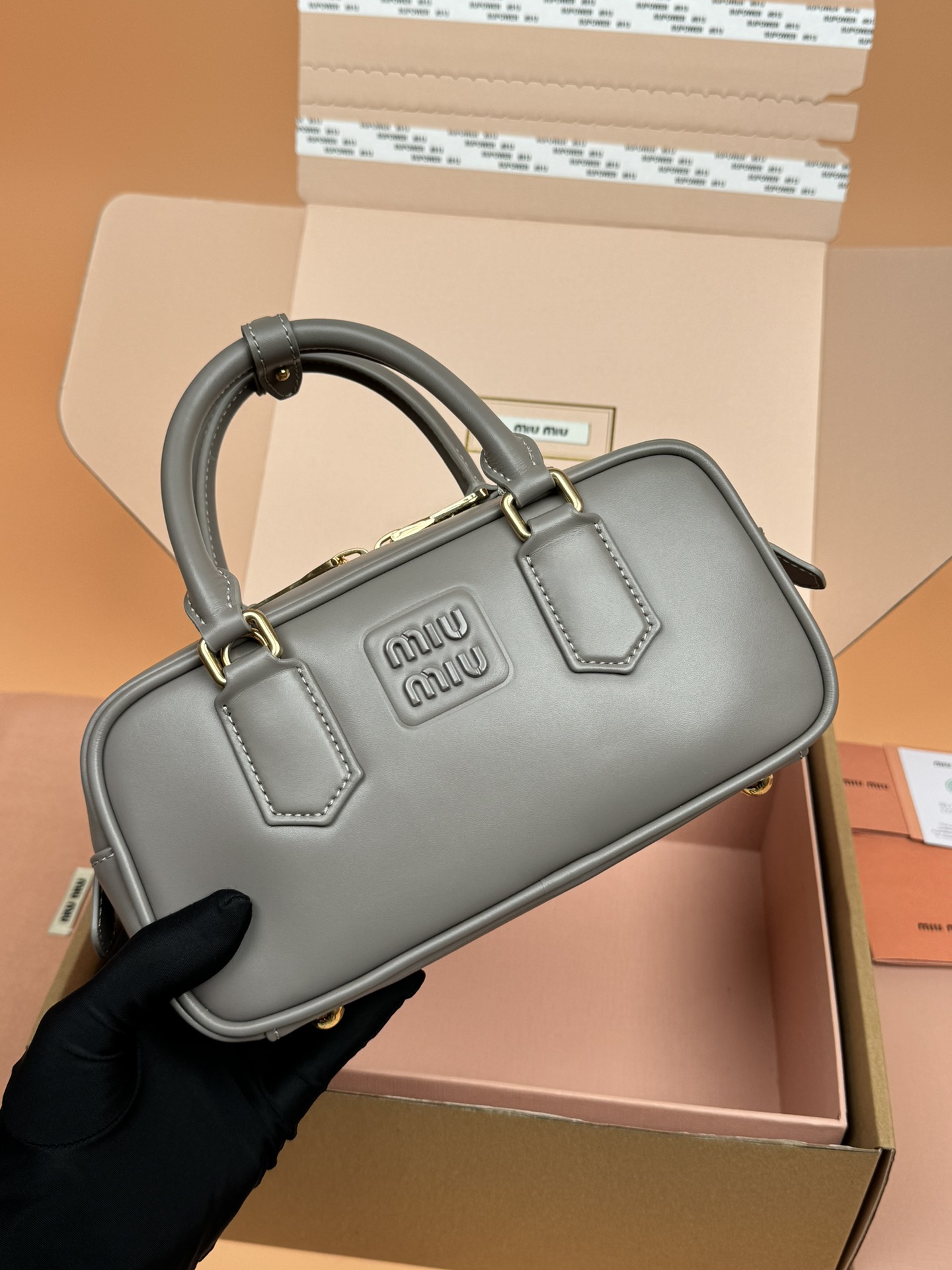 Miumiu 5BB142 Arcadie Leather Bag Grey