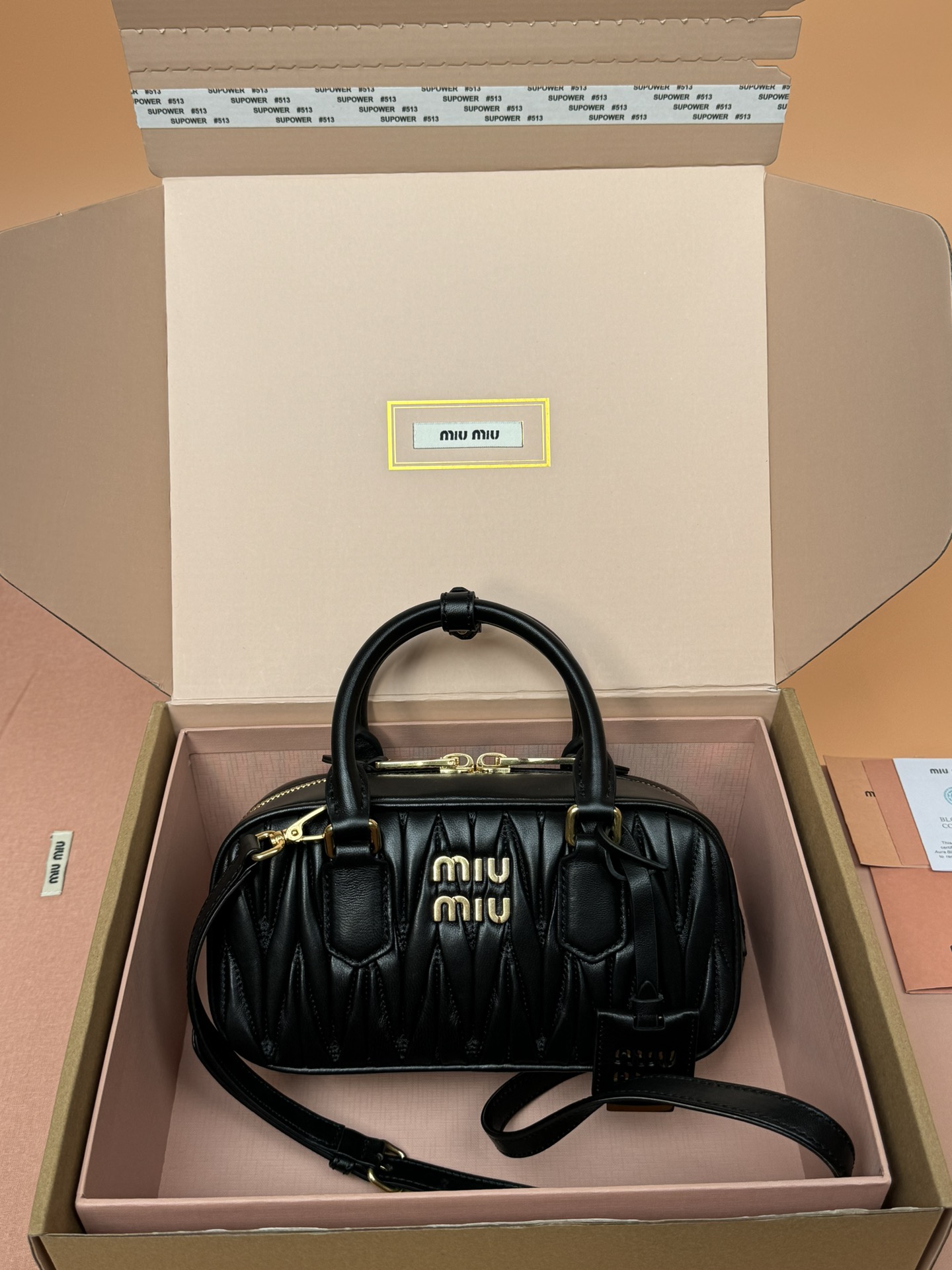 Miumiu 5BB142 Arcadie Matelasse Nappa Leather Bag Black
