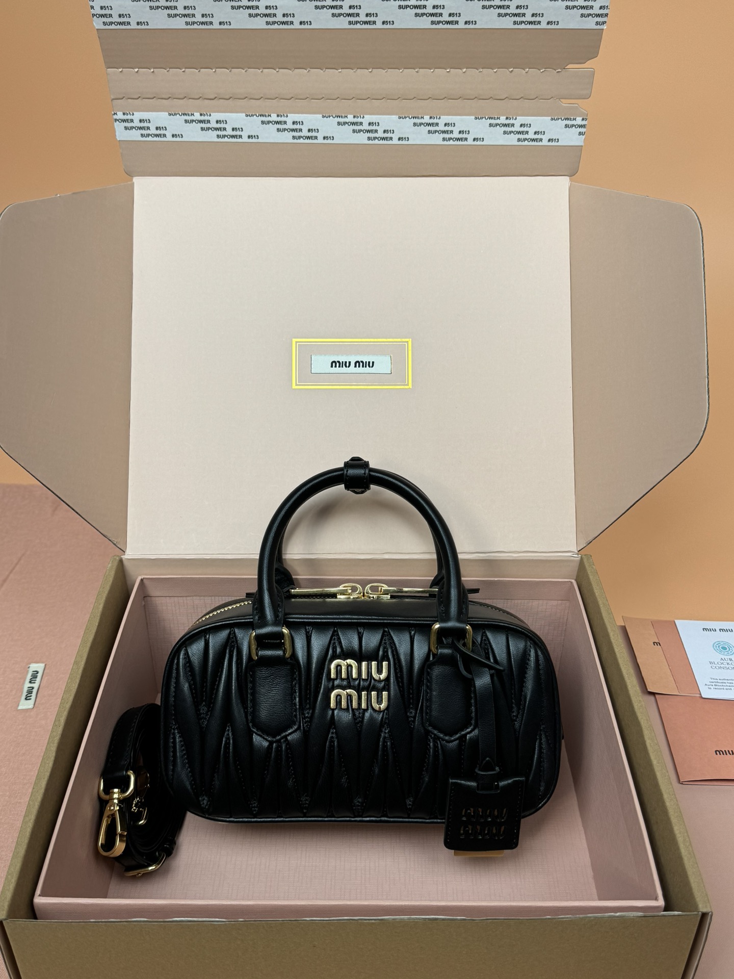 Miumiu 5BB142 Arcadie Matelasse Nappa Leather Bag Black