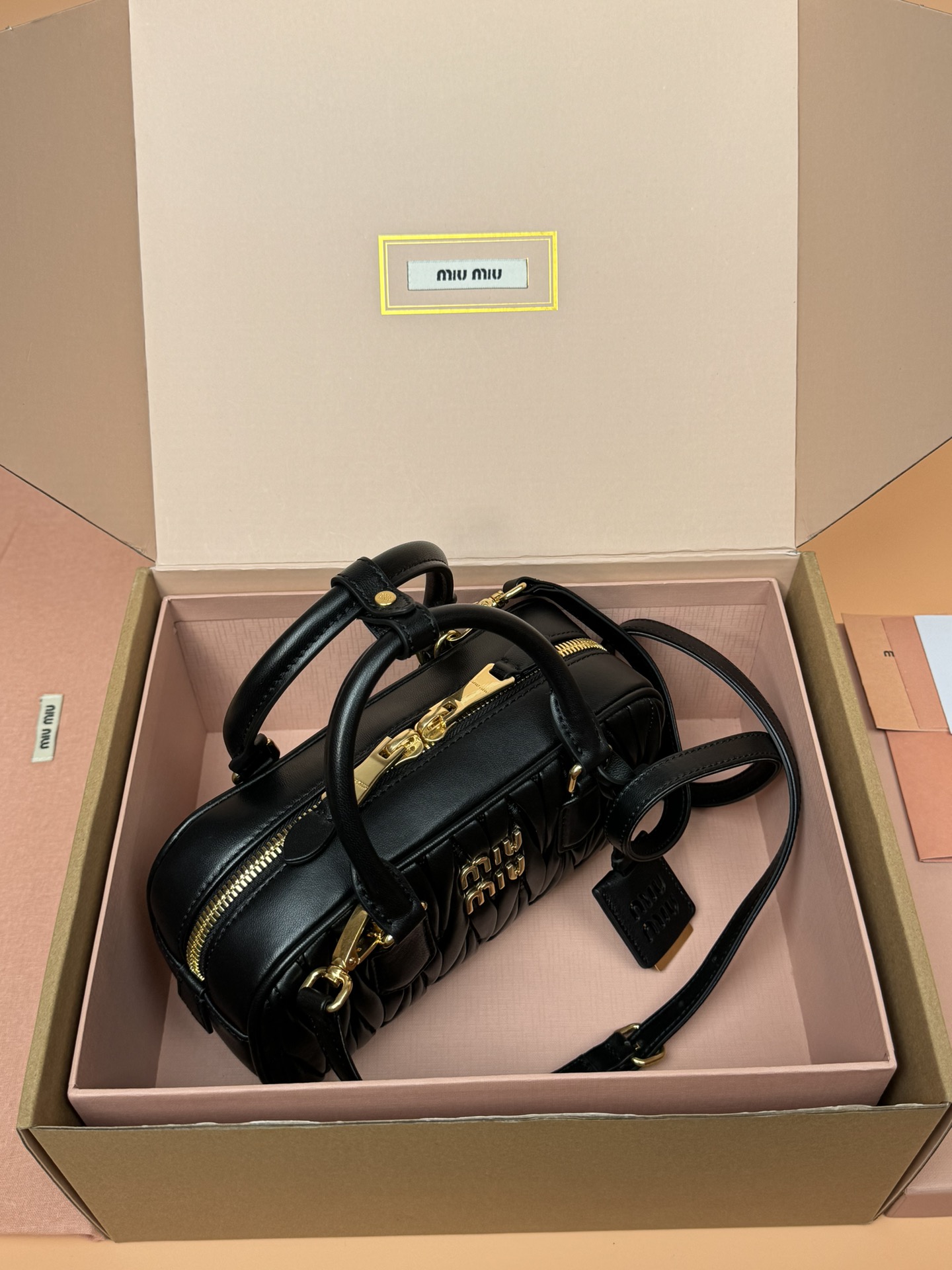 Miumiu 5BB142 Arcadie Matelasse Nappa Leather Bag Black