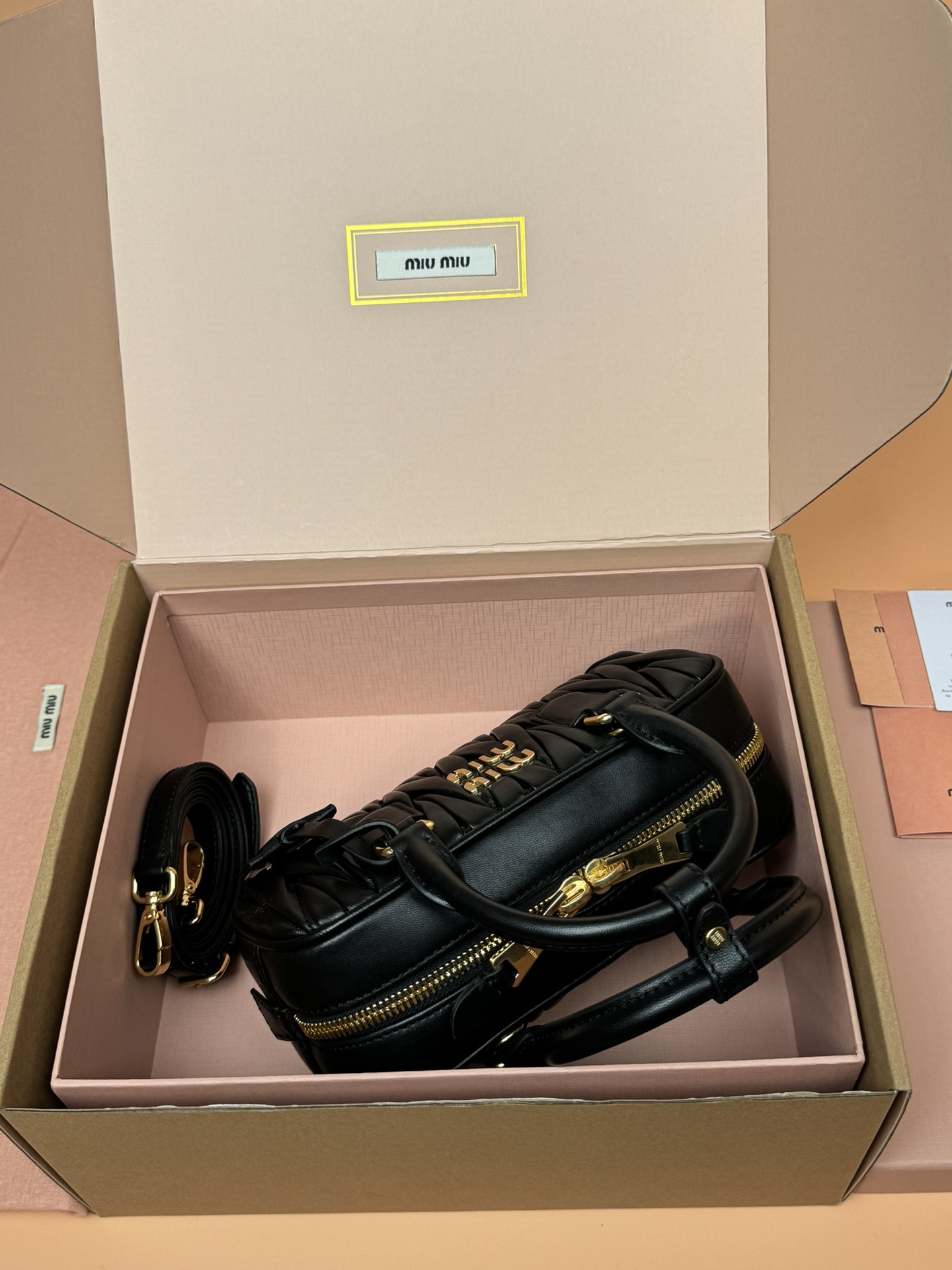 Miumiu 5BB142 Arcadie Matelasse Nappa Leather Bag Black