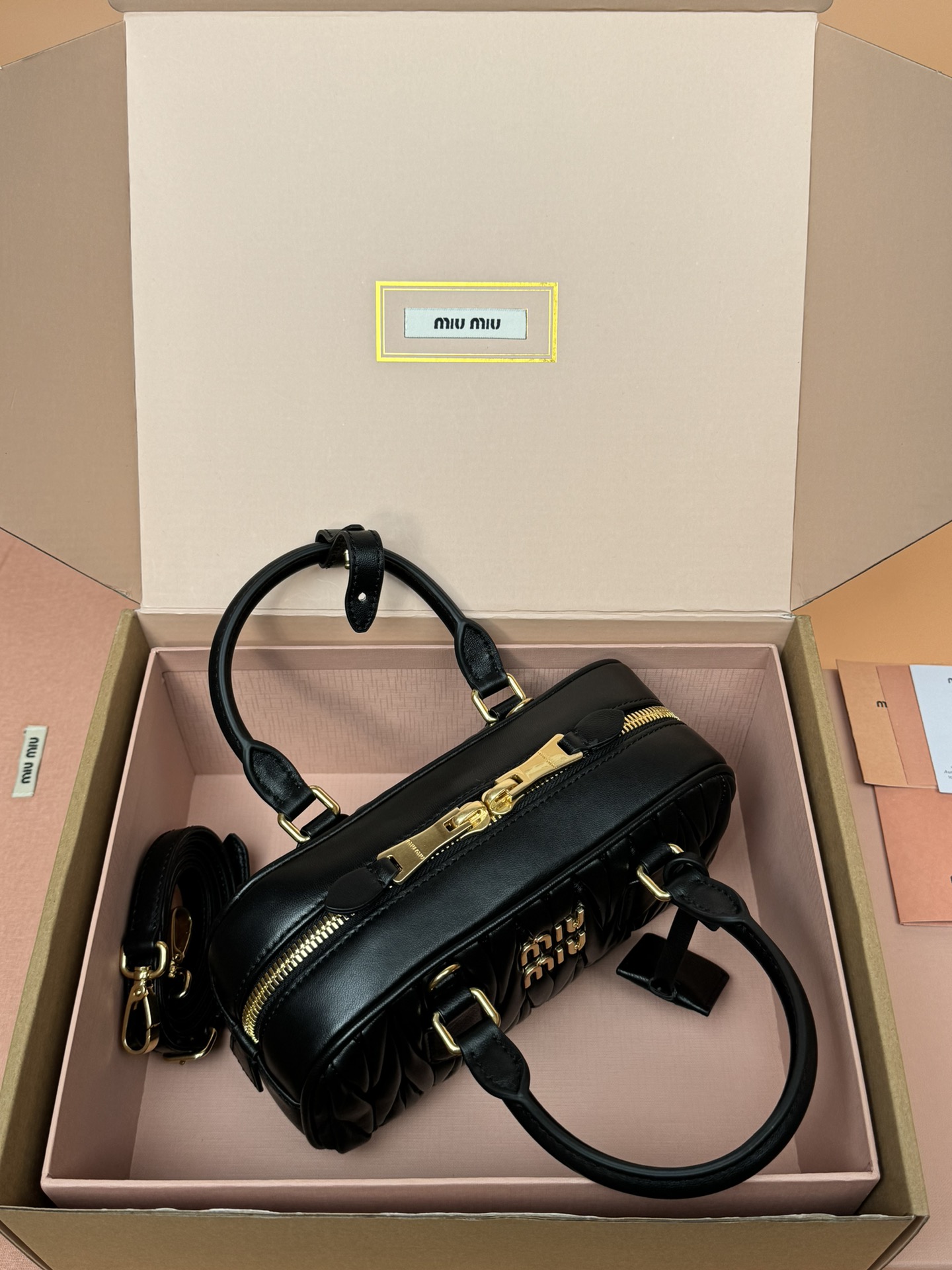 Miumiu 5BB142 Arcadie Matelasse Nappa Leather Bag Black
