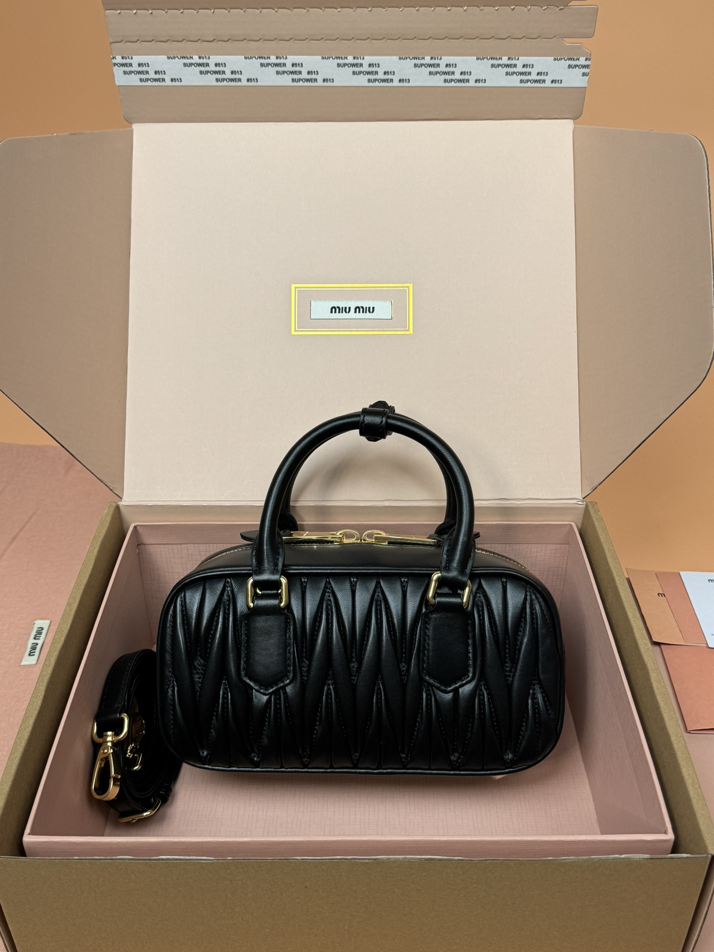 Miumiu 5BB142 Arcadie Matelasse Nappa Leather Bag Black
