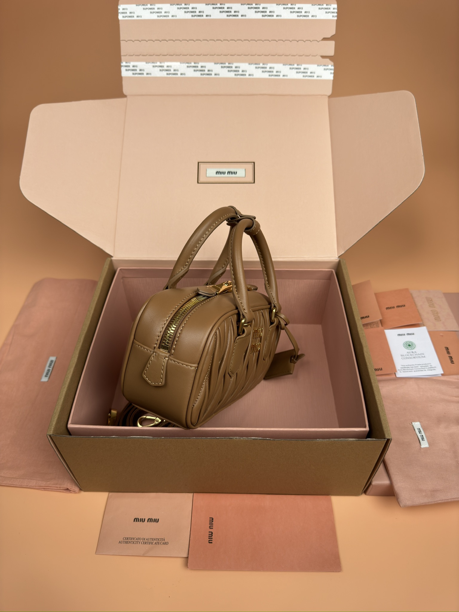 Miumiu 5BB142 Arcadie Matelasse Nappa Leather Bag Brown