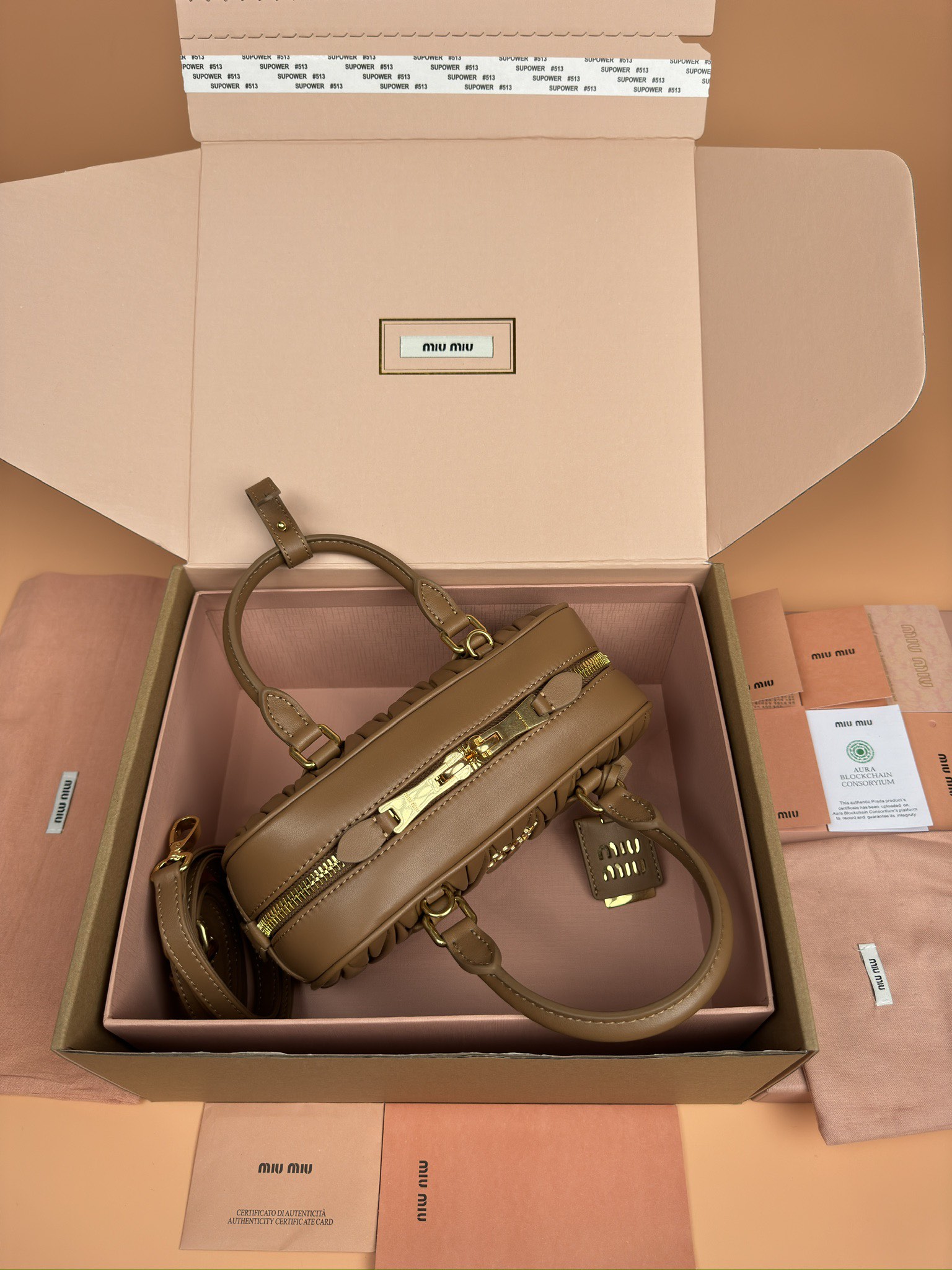 Miumiu 5BB142 Arcadie Matelasse Nappa Leather Bag Brown