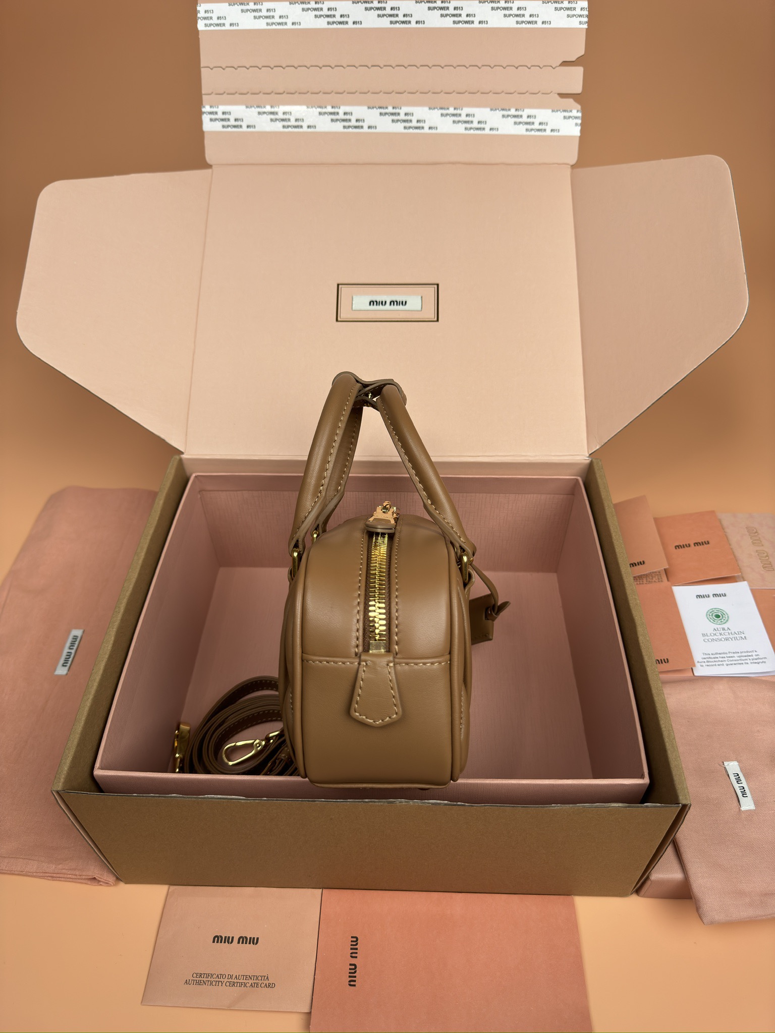 Miumiu 5BB142 Arcadie Matelasse Nappa Leather Bag Brown