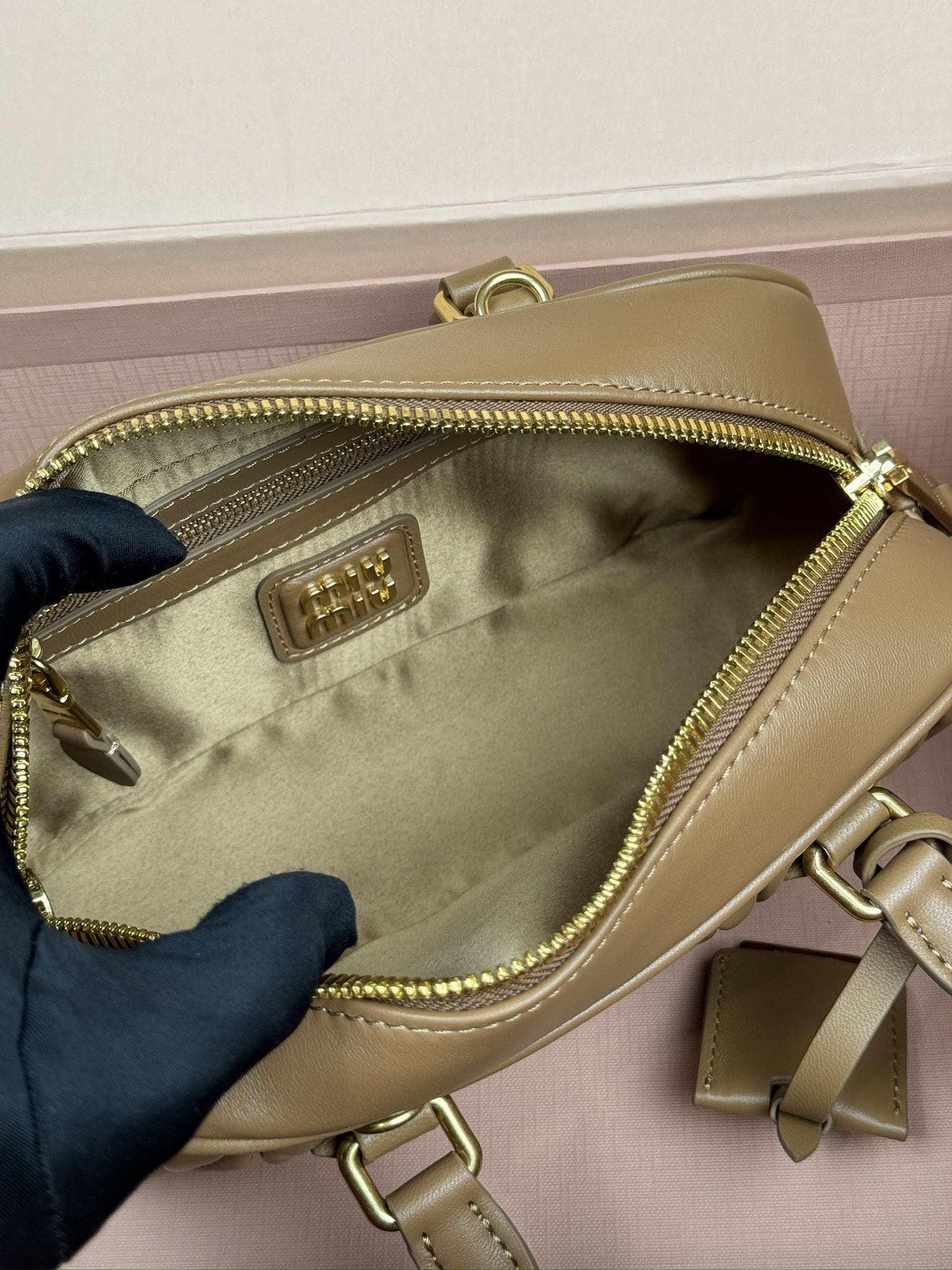 Miumiu 5BB142 Arcadie Matelasse Nappa Leather Bag Brown